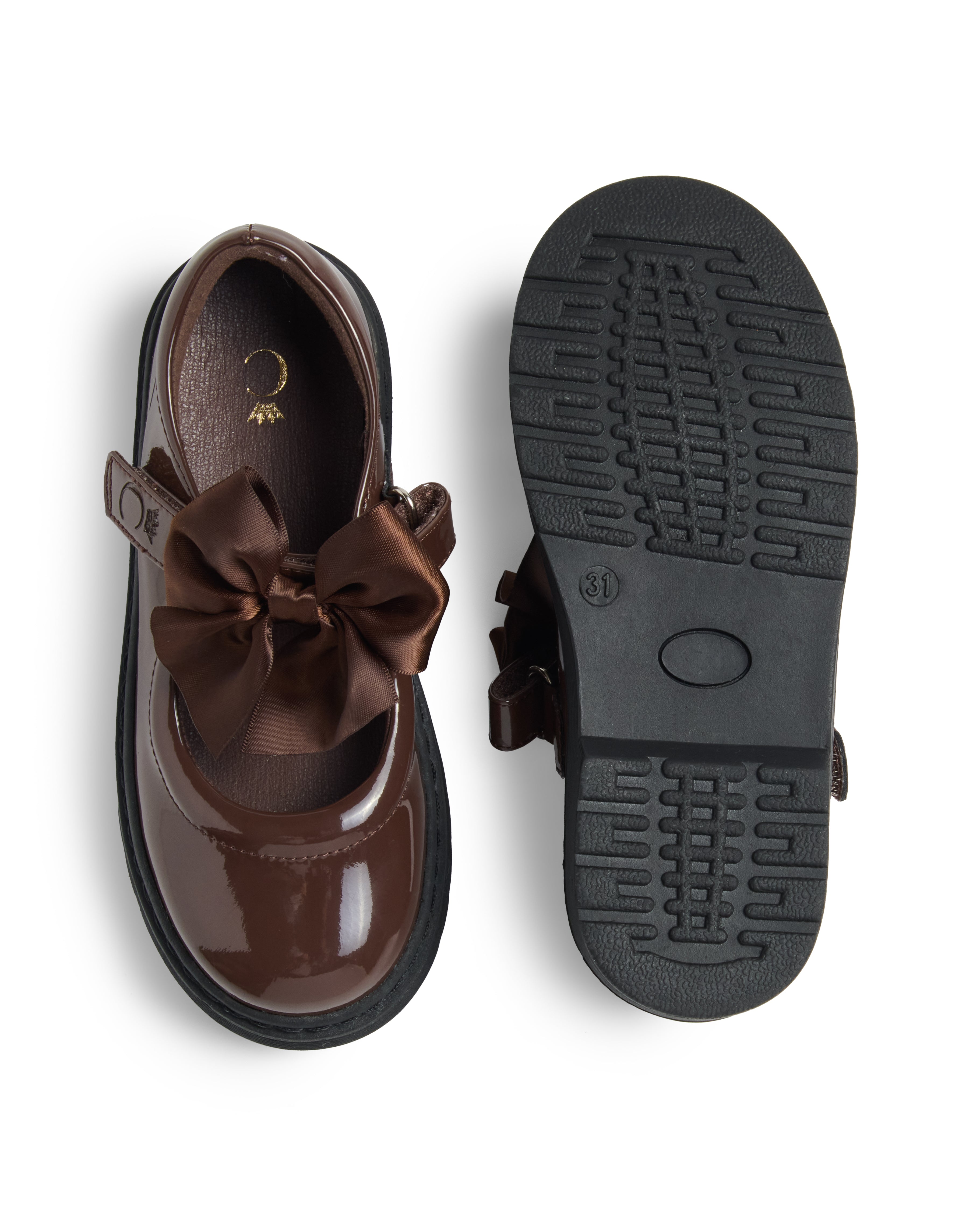 Brown Patent Bow School Shoes