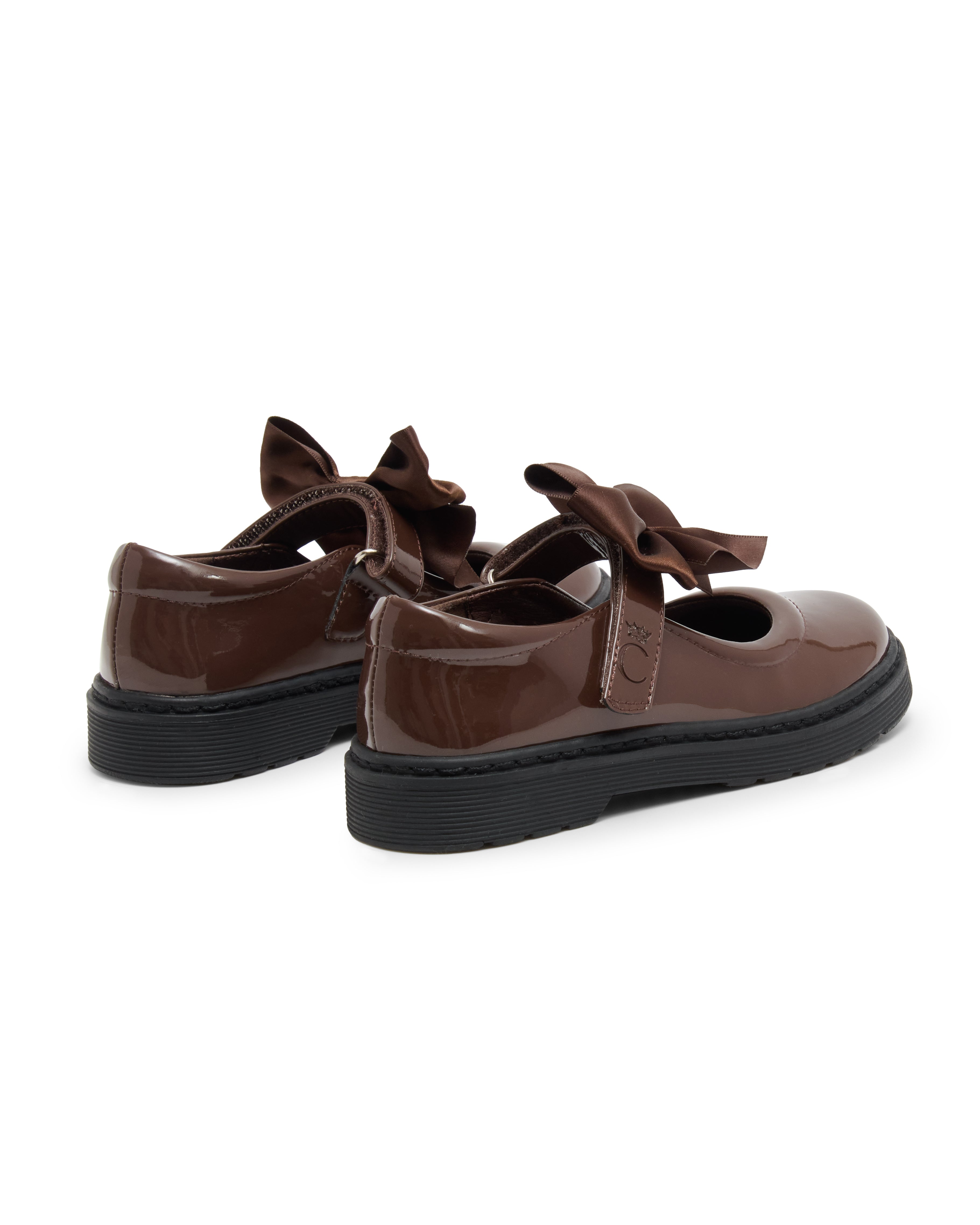 Brown Patent Bow School Shoes