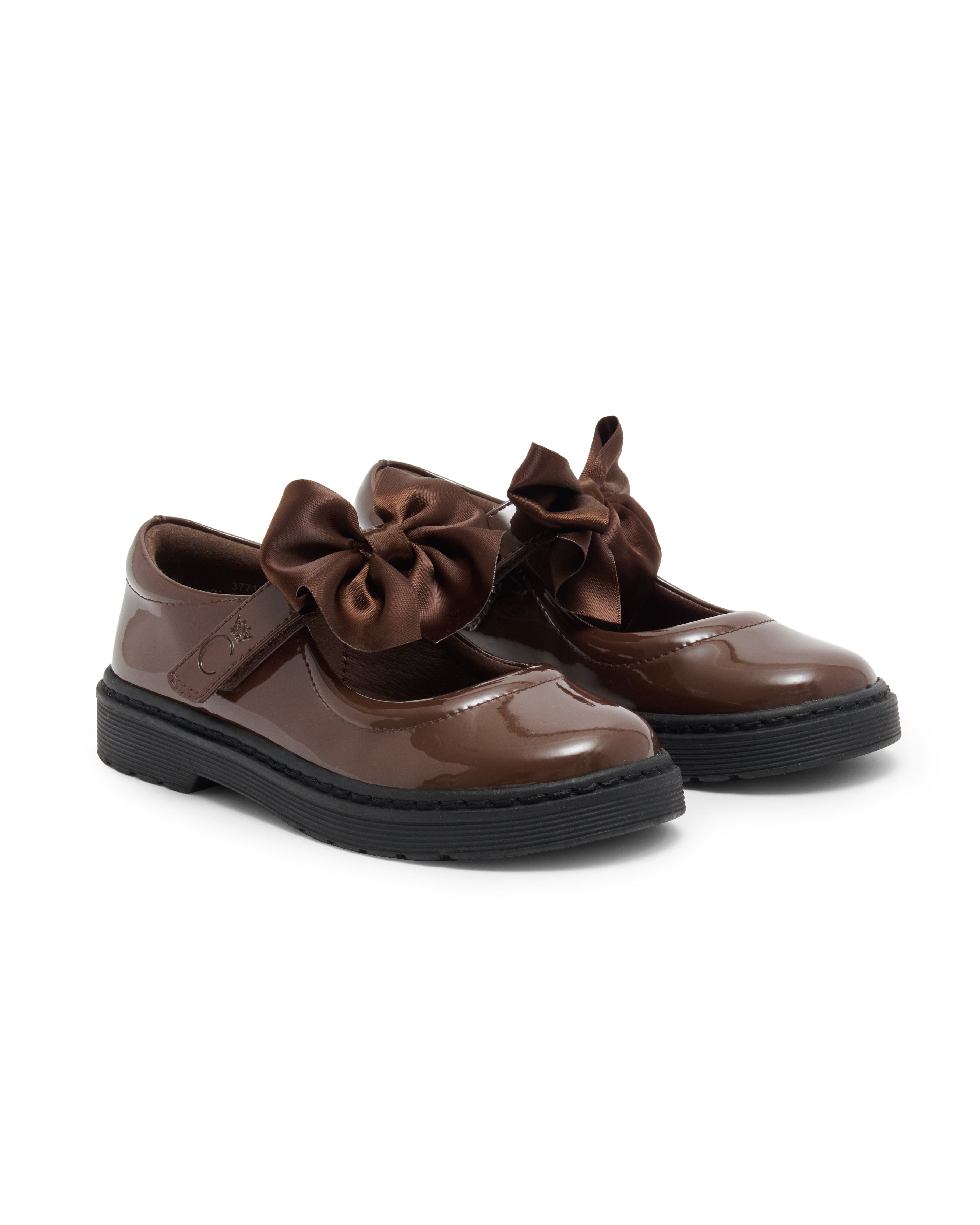 Brown Patent Bow School Shoes