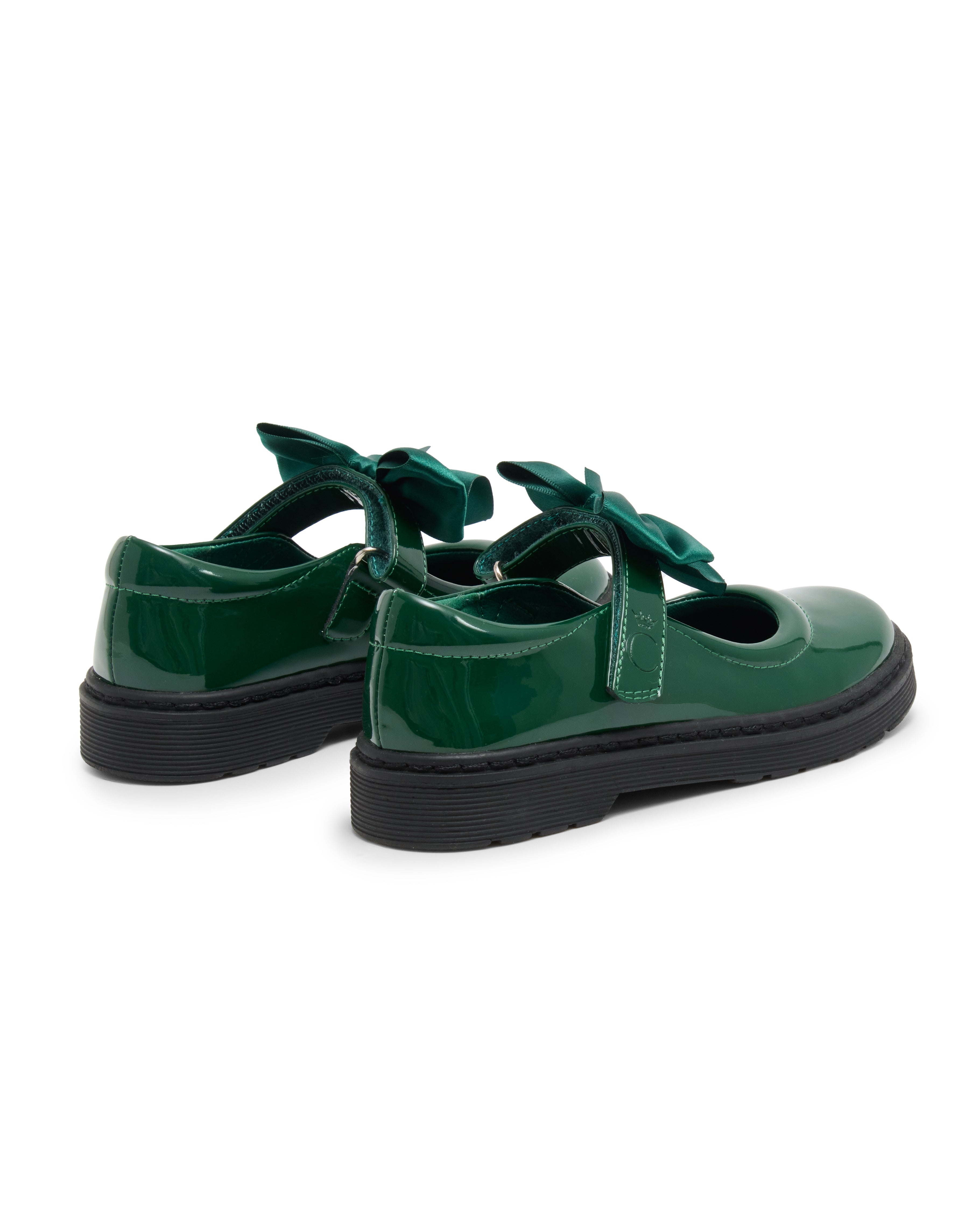 Bottle Green Patent Bow School Shoes
