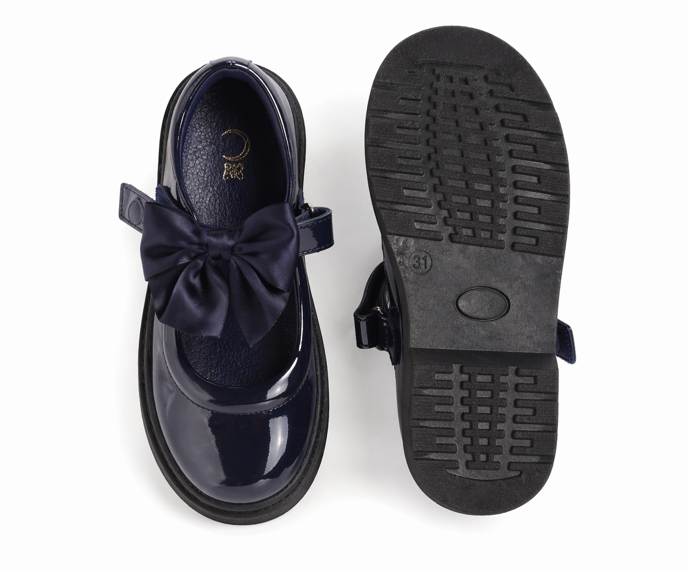 Navy Patent Bow School Shoes