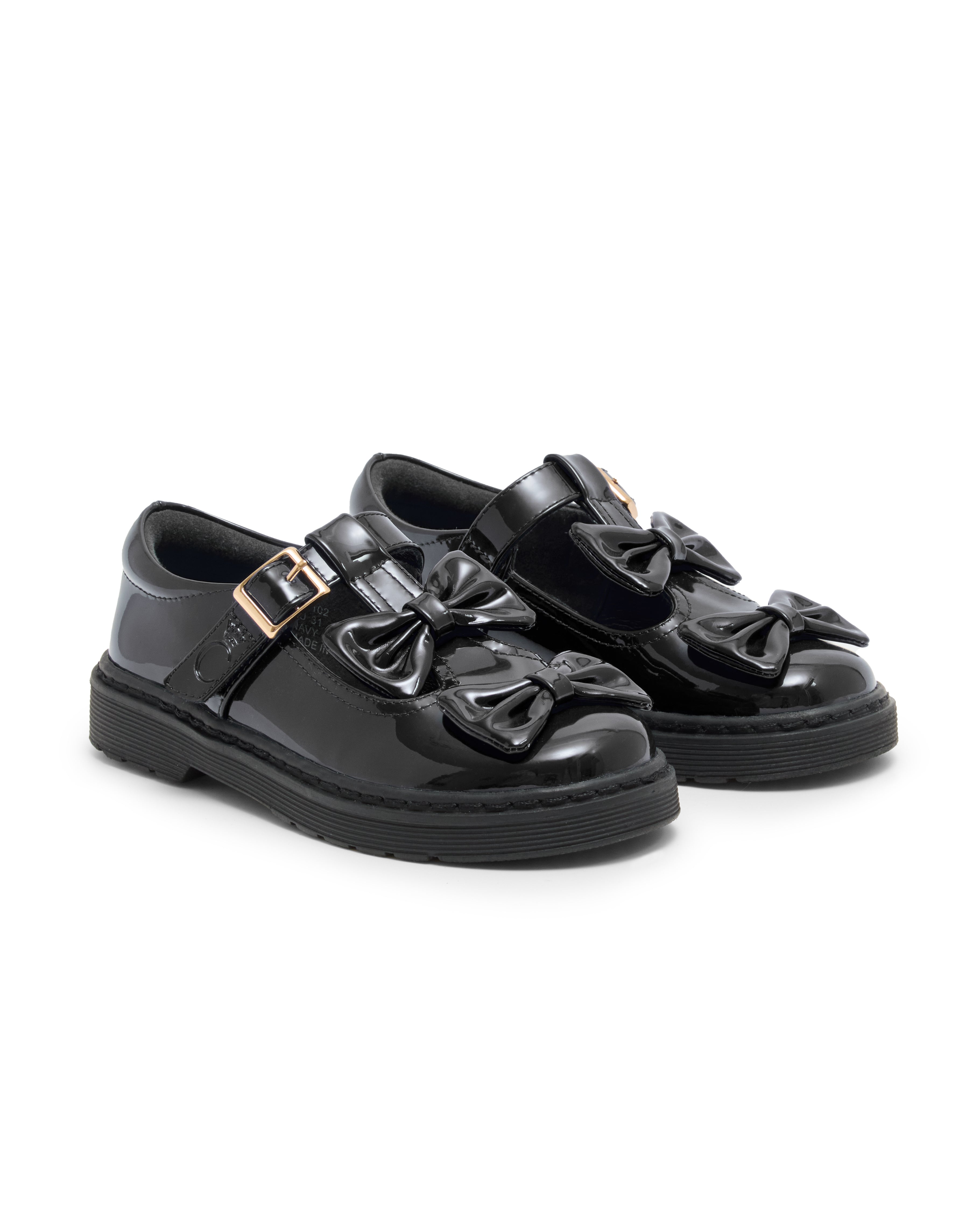 Black Patent Double Bow School Shoes