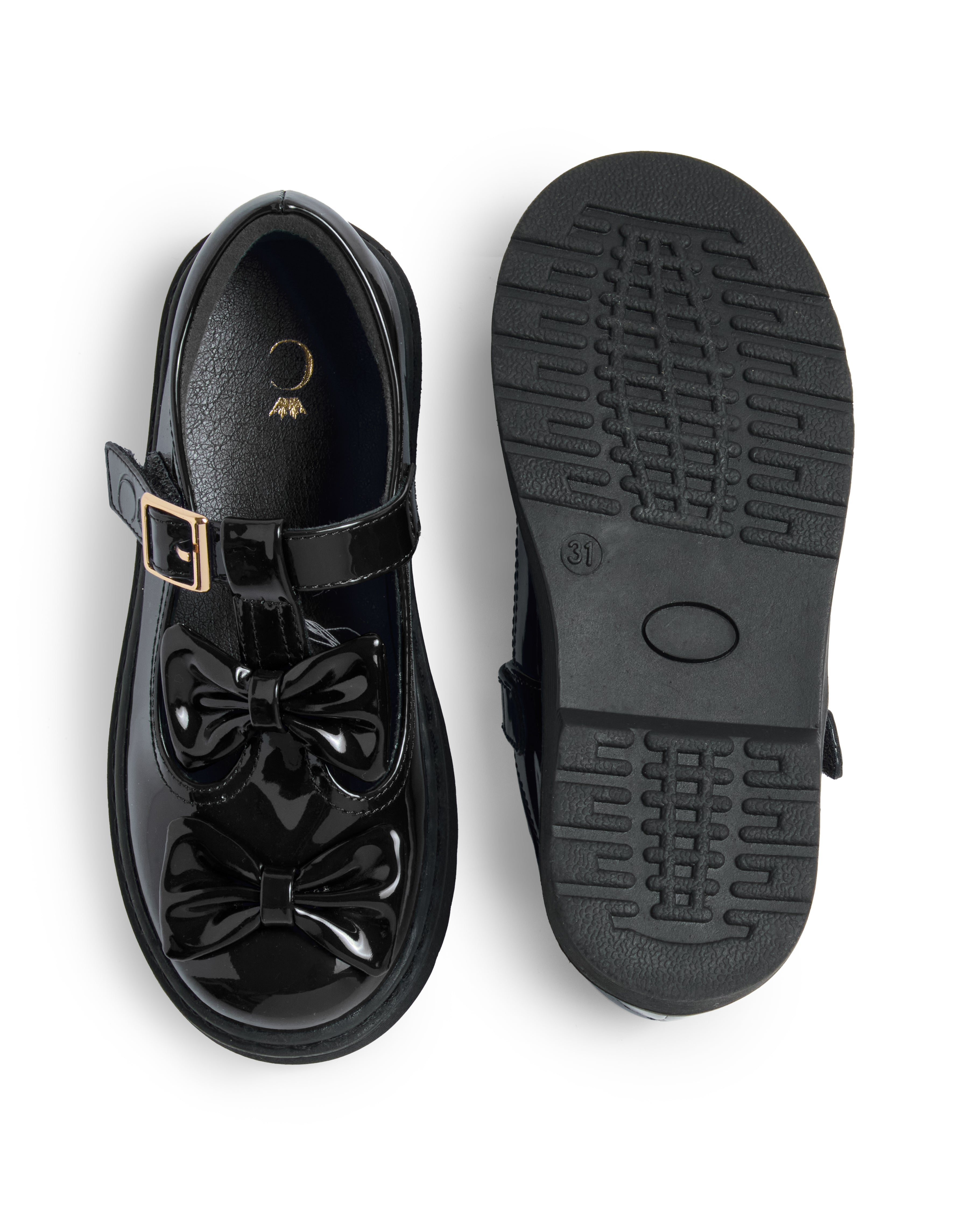 Black Patent Double Bow School Shoes