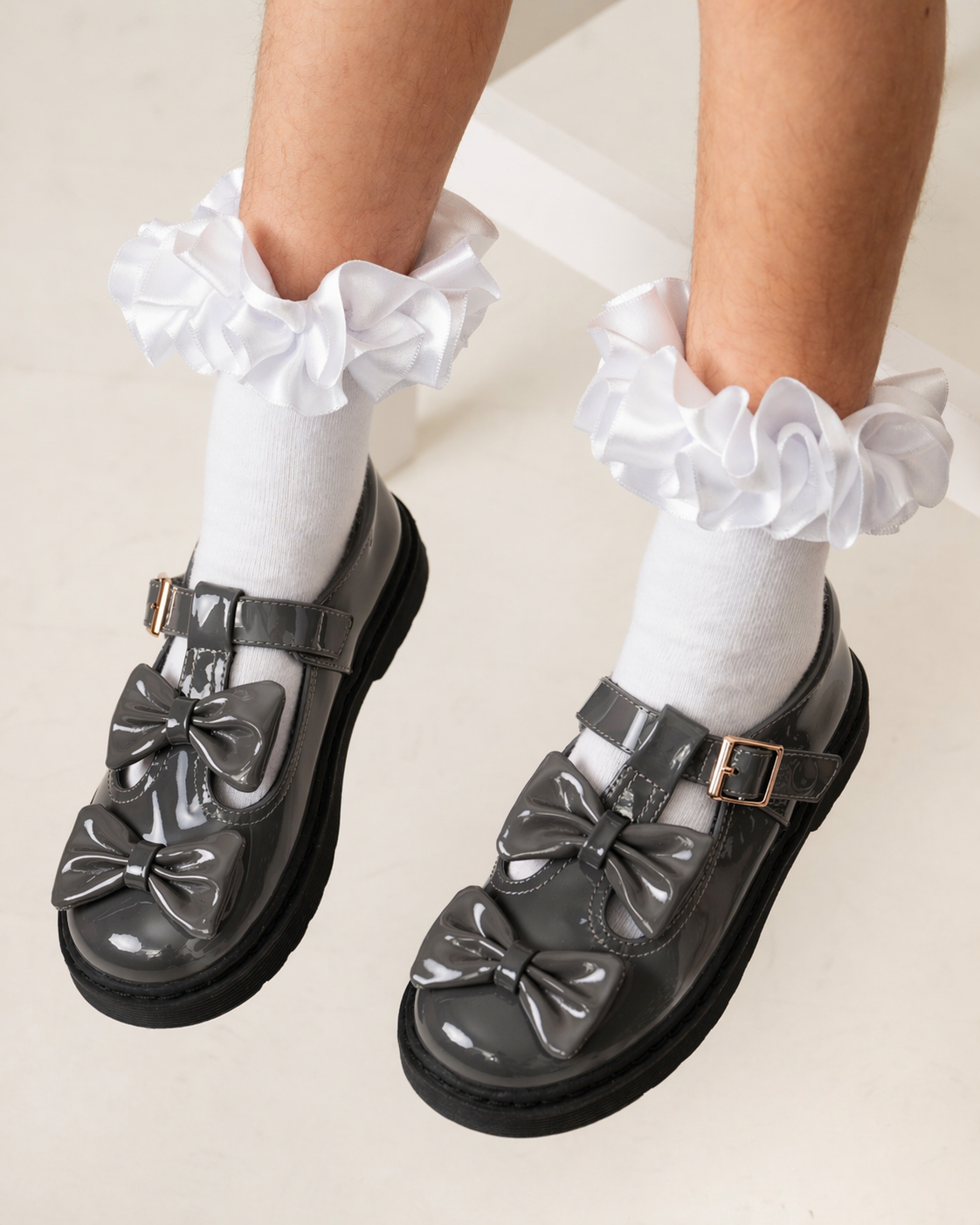 Grey Patent Double Bow School Shoes