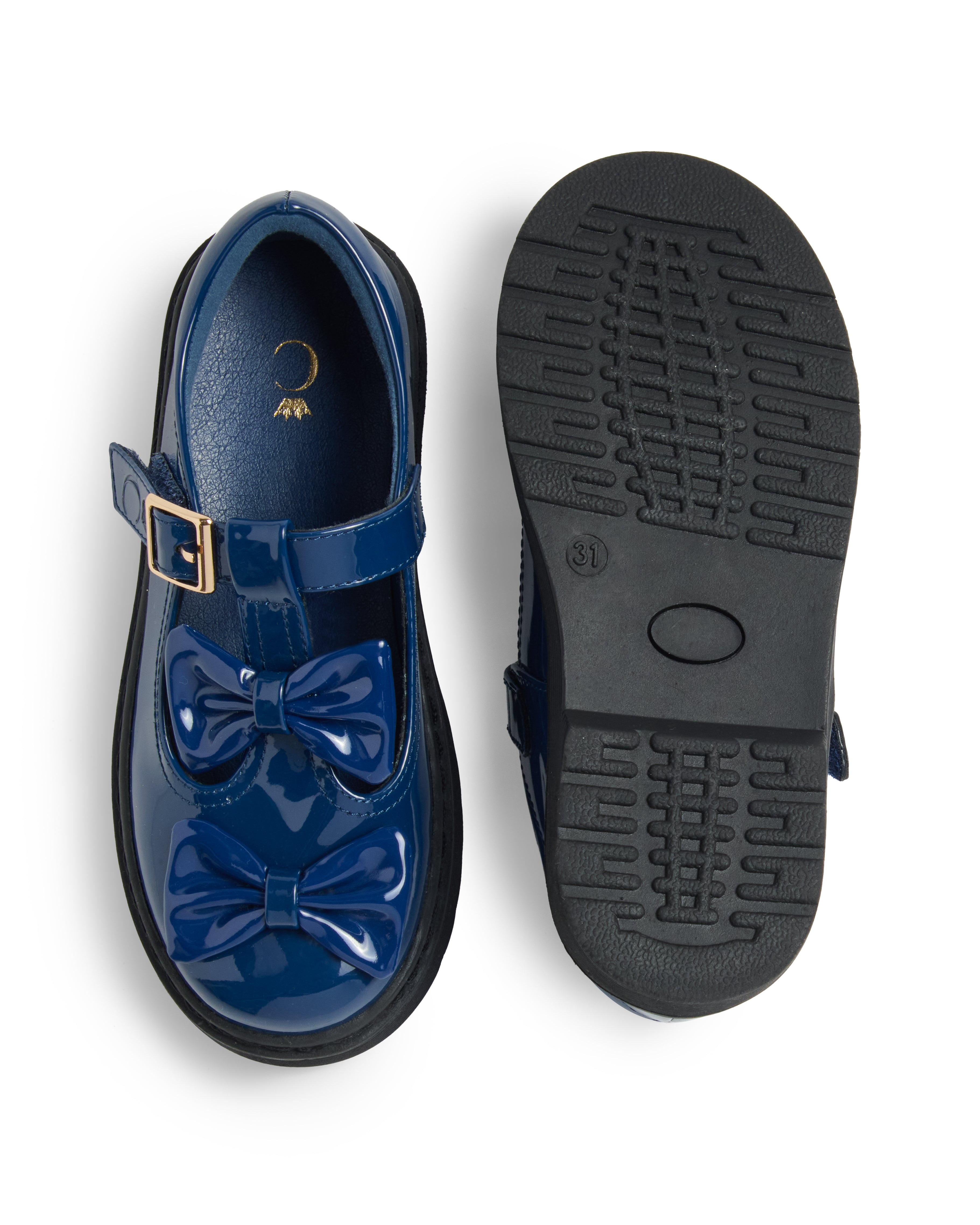 Blue Patent Double Bow School Shoes