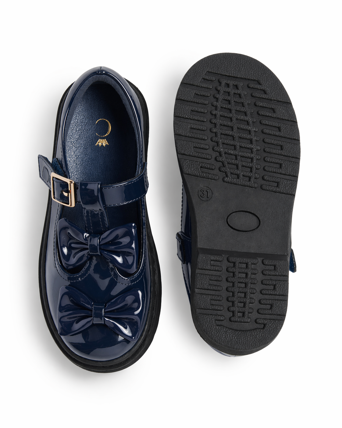 Navy Patent Double Bow School Shoes