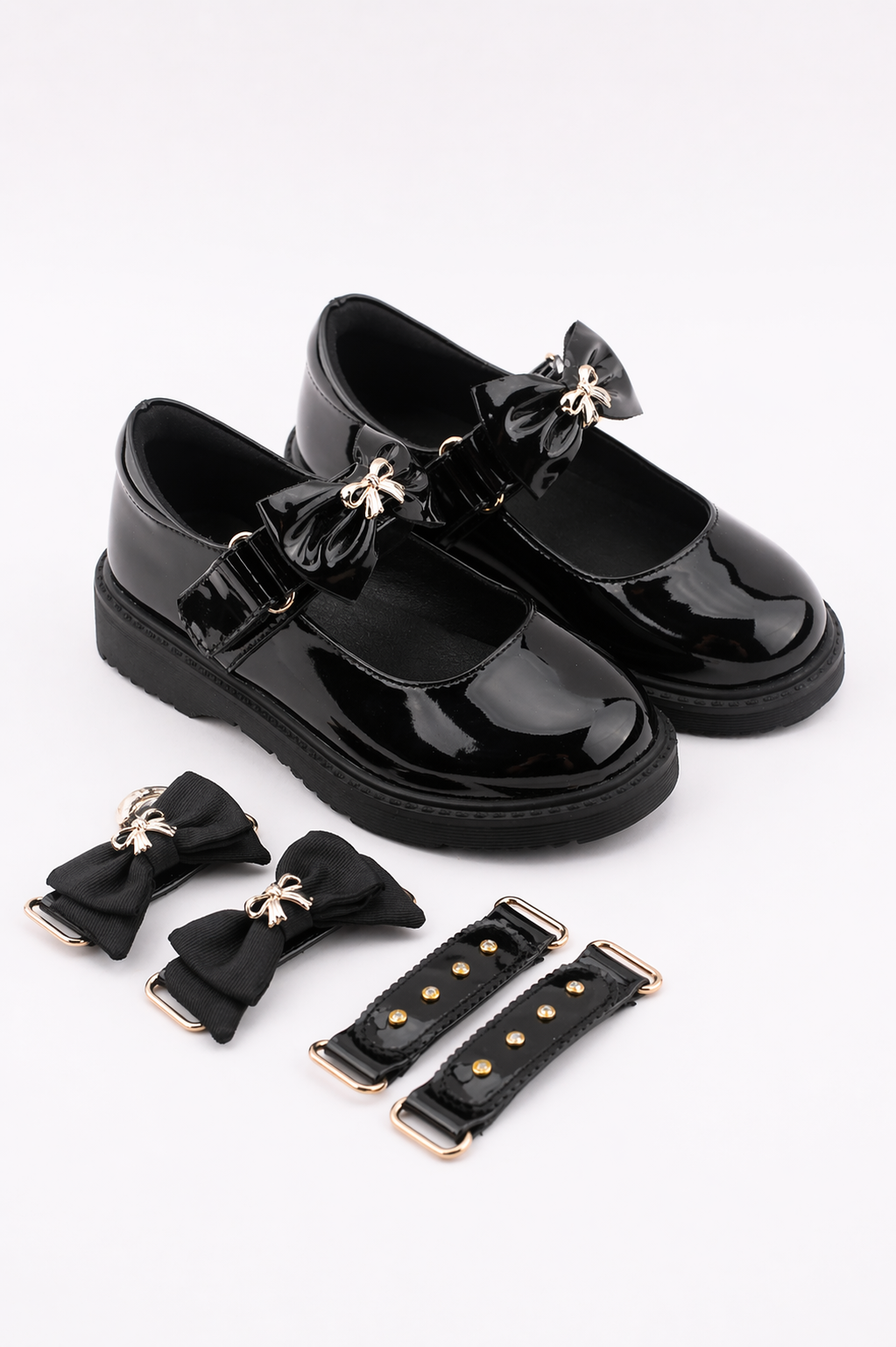 Black Patent Interchangeable Straps School Shoes