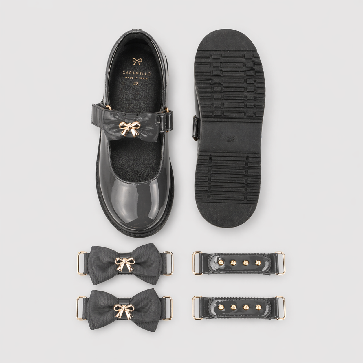 Grey Patent Interchangeable Straps School Shoes