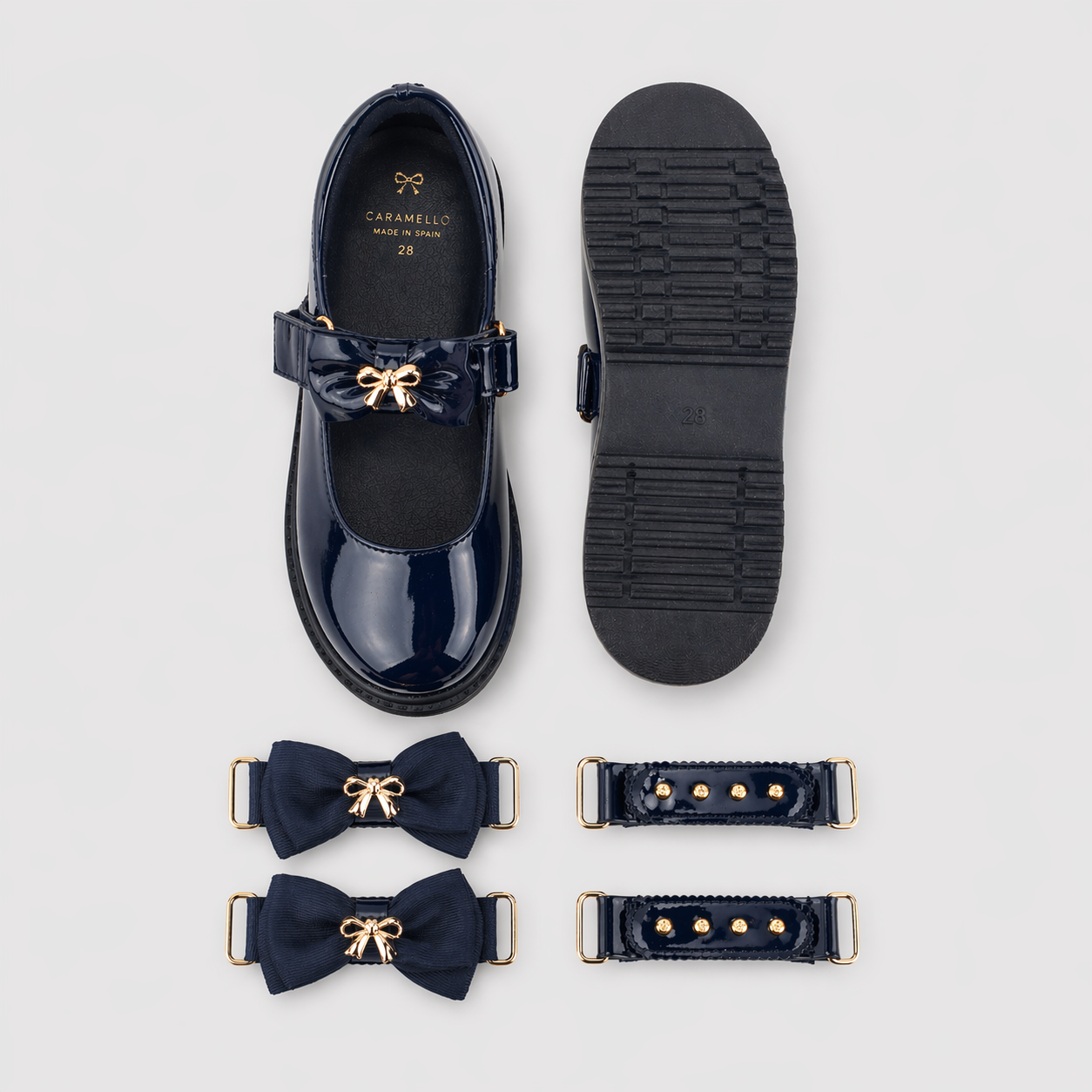 Navy Patent Interchangeable Straps School Shoes