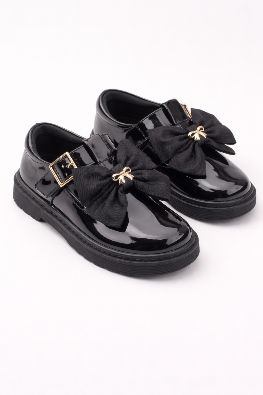 Black Grosgrain Bow School Shoe