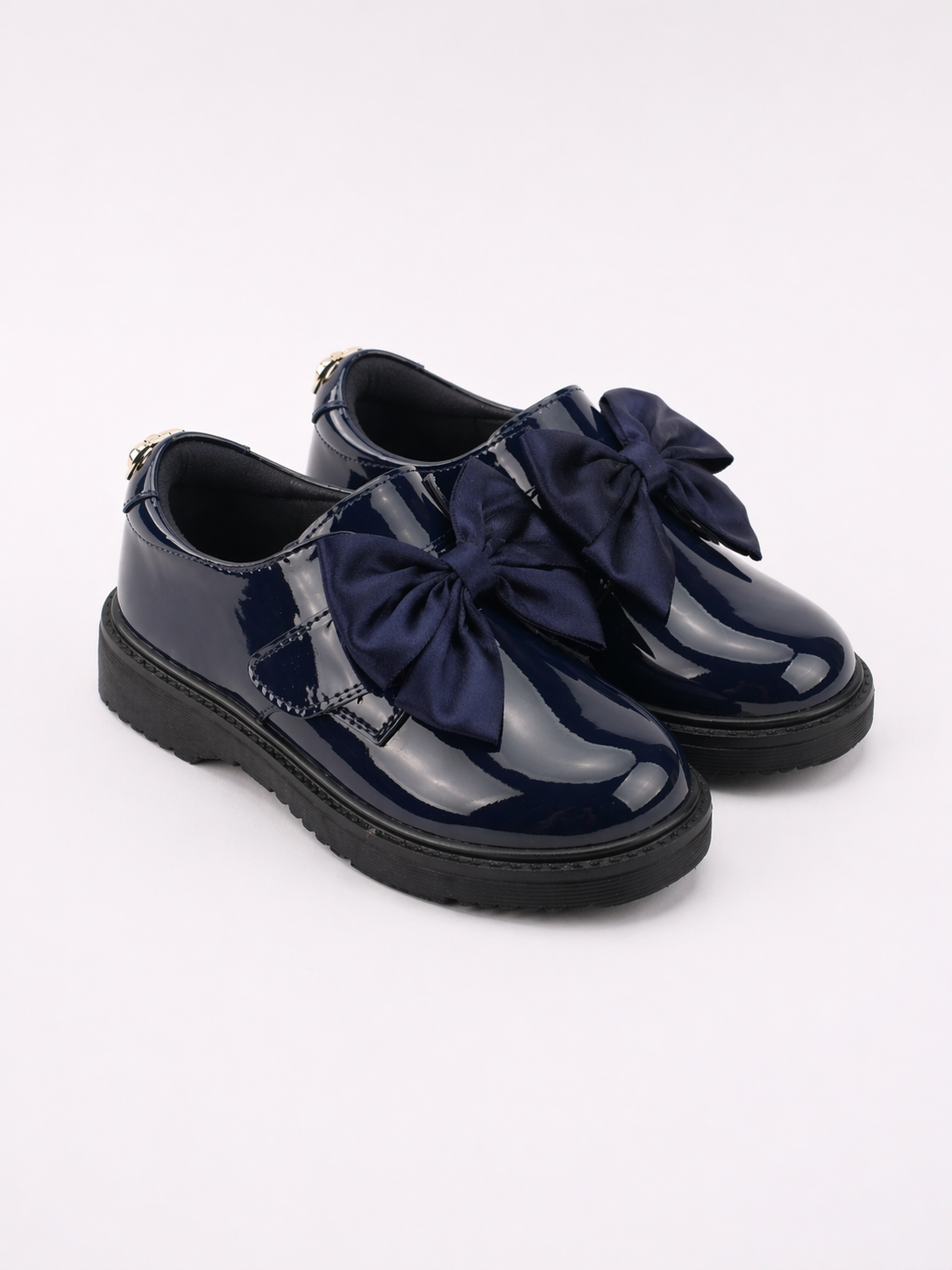Navy Patent Bow Velcro Strap School Shoes