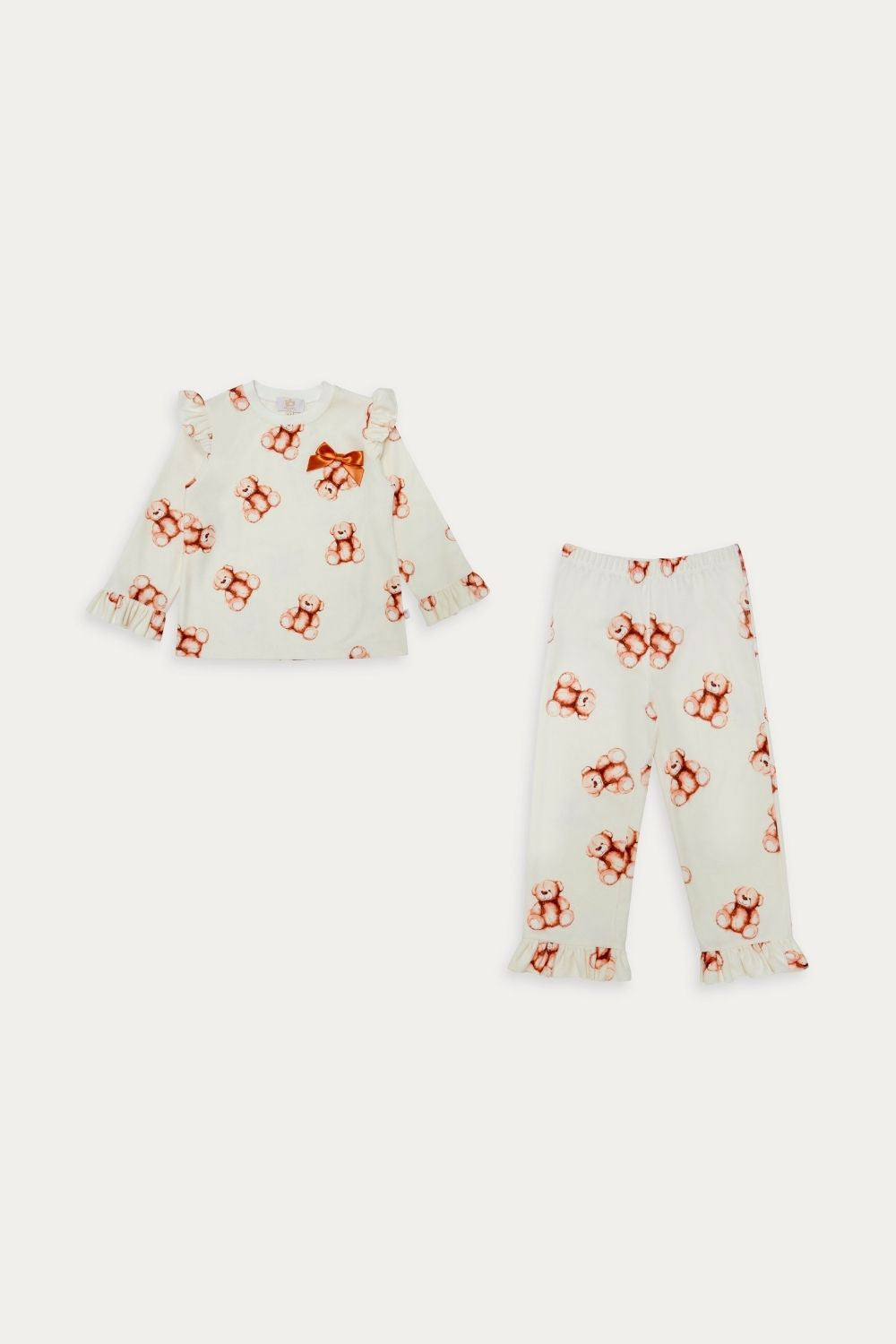 Ivory Teddy Bear Pyjama Set with Frills