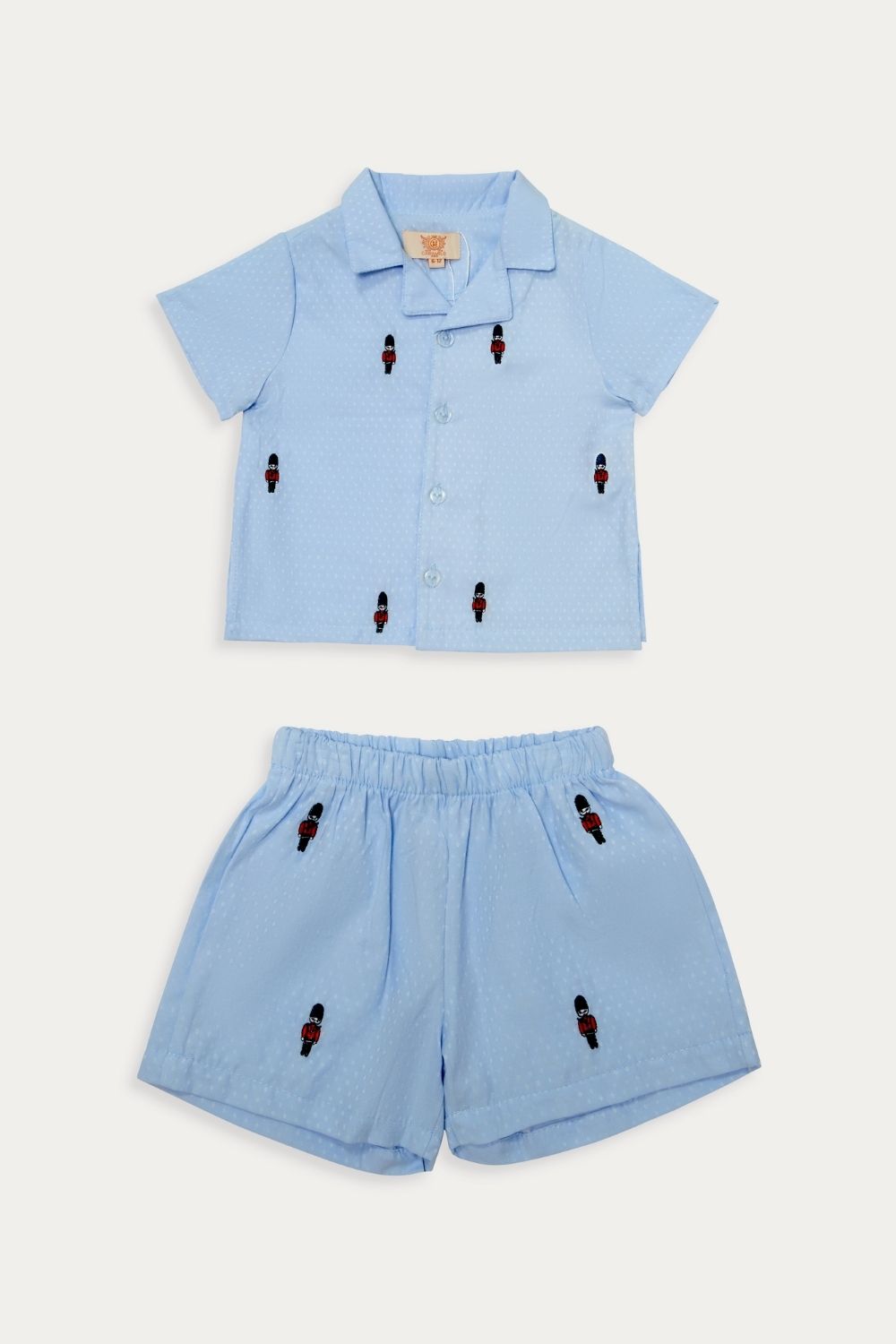 Blue Short-Sleeve Pyjama Set with Soldier Embroidery