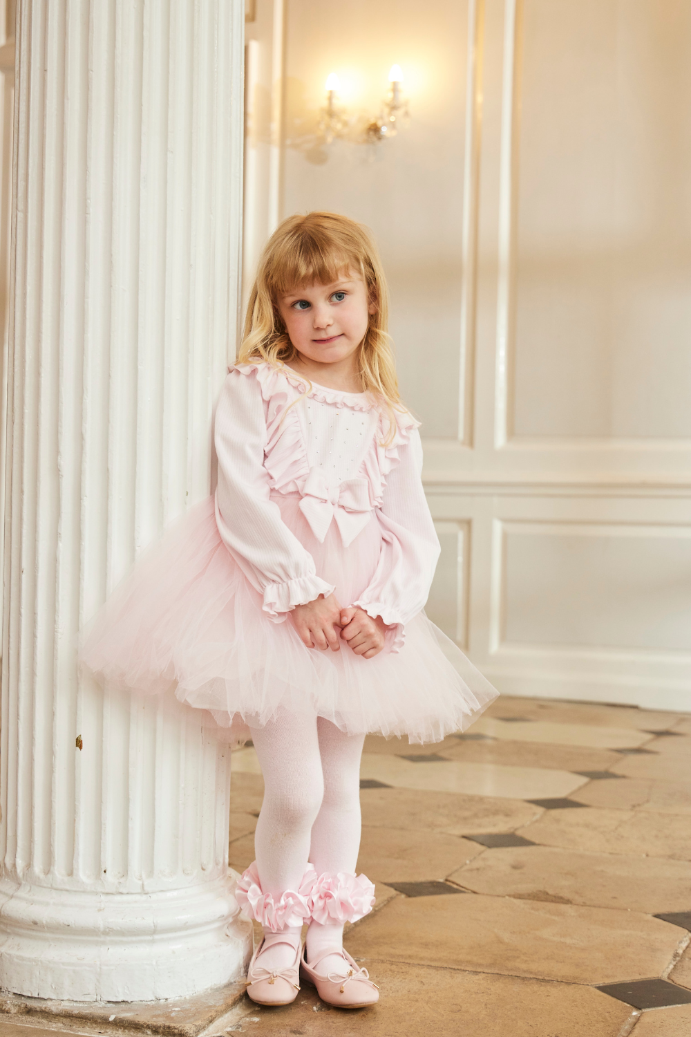 Pink Tulle Dress with Ruffle Details and Bow Headband