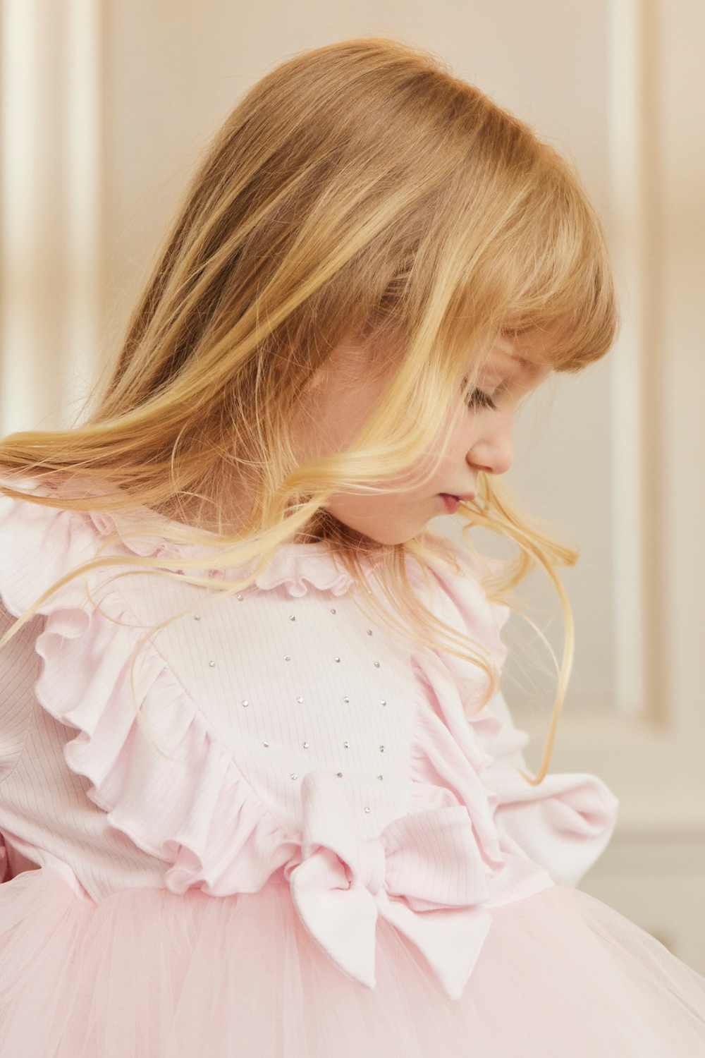 Pink Tulle Dress with Ruffle Details and Bow Headband