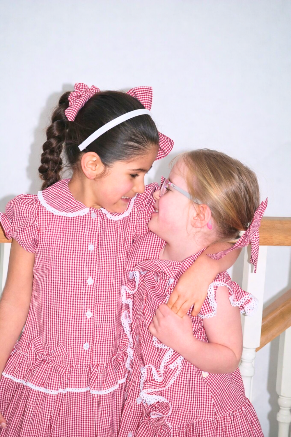 Red Gingham Double Bow Dropped Waist School Dress