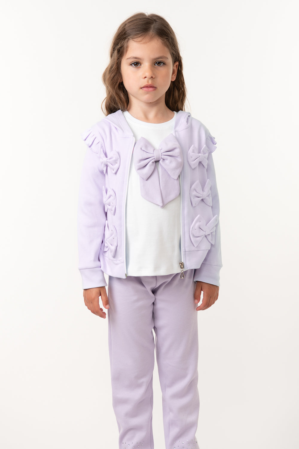 Lilac Bow Detail Three-Piece Tracksuit Set with Diamantes