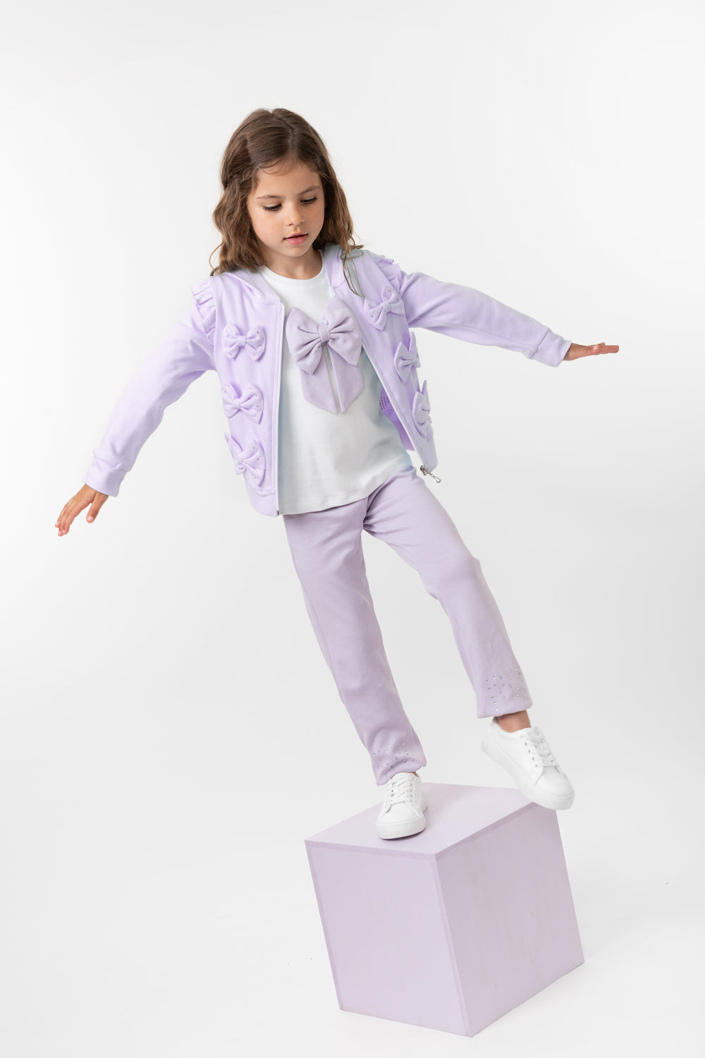 Lilac Bow Detail Three-Piece Tracksuit Set with Diamantes