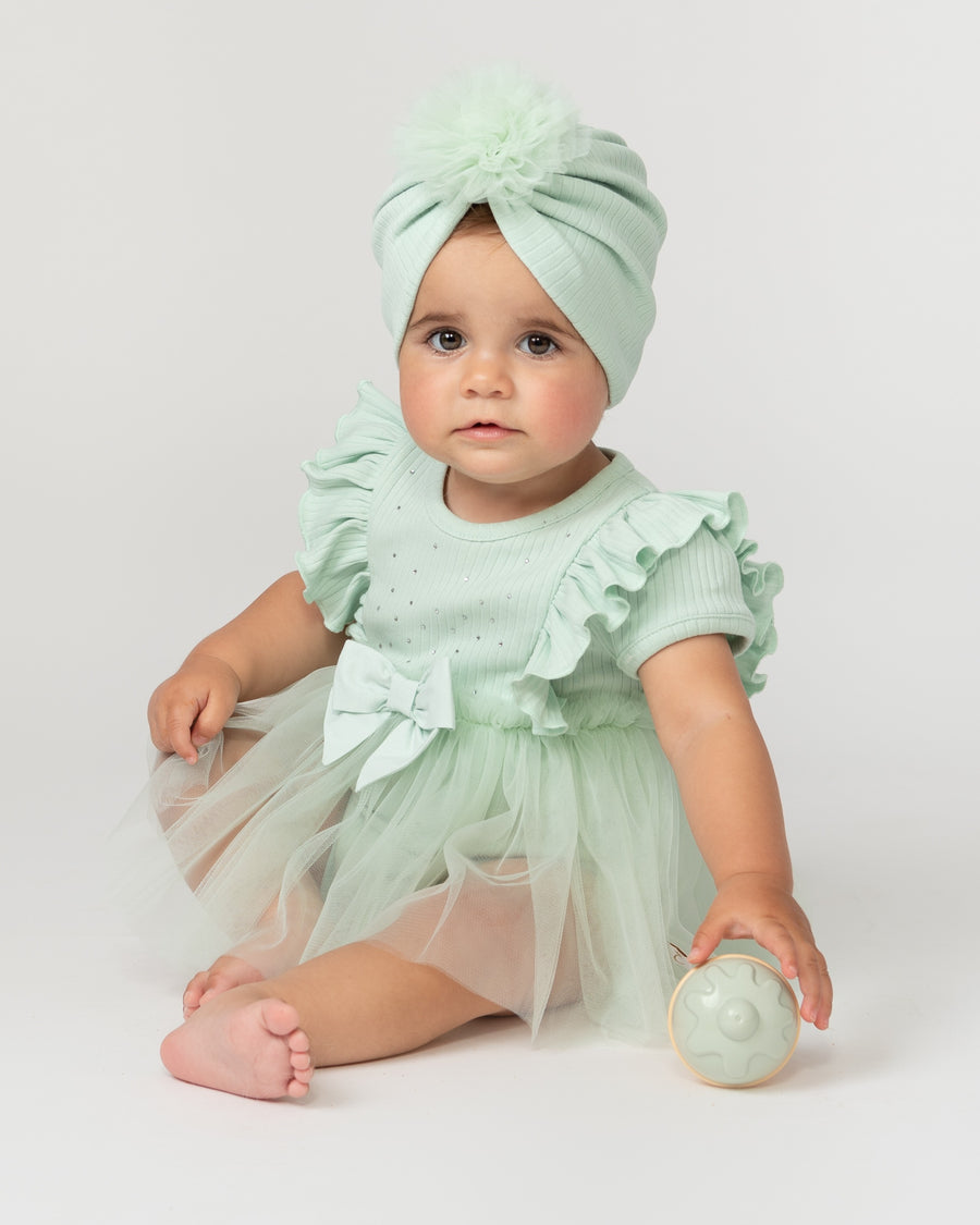 Ribbed Tulle Baby Dress with Turban