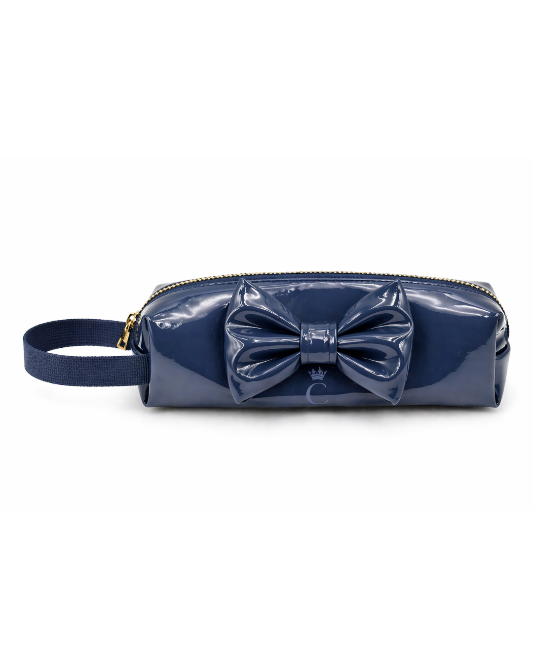 Navy Patent Bow Pencil Case