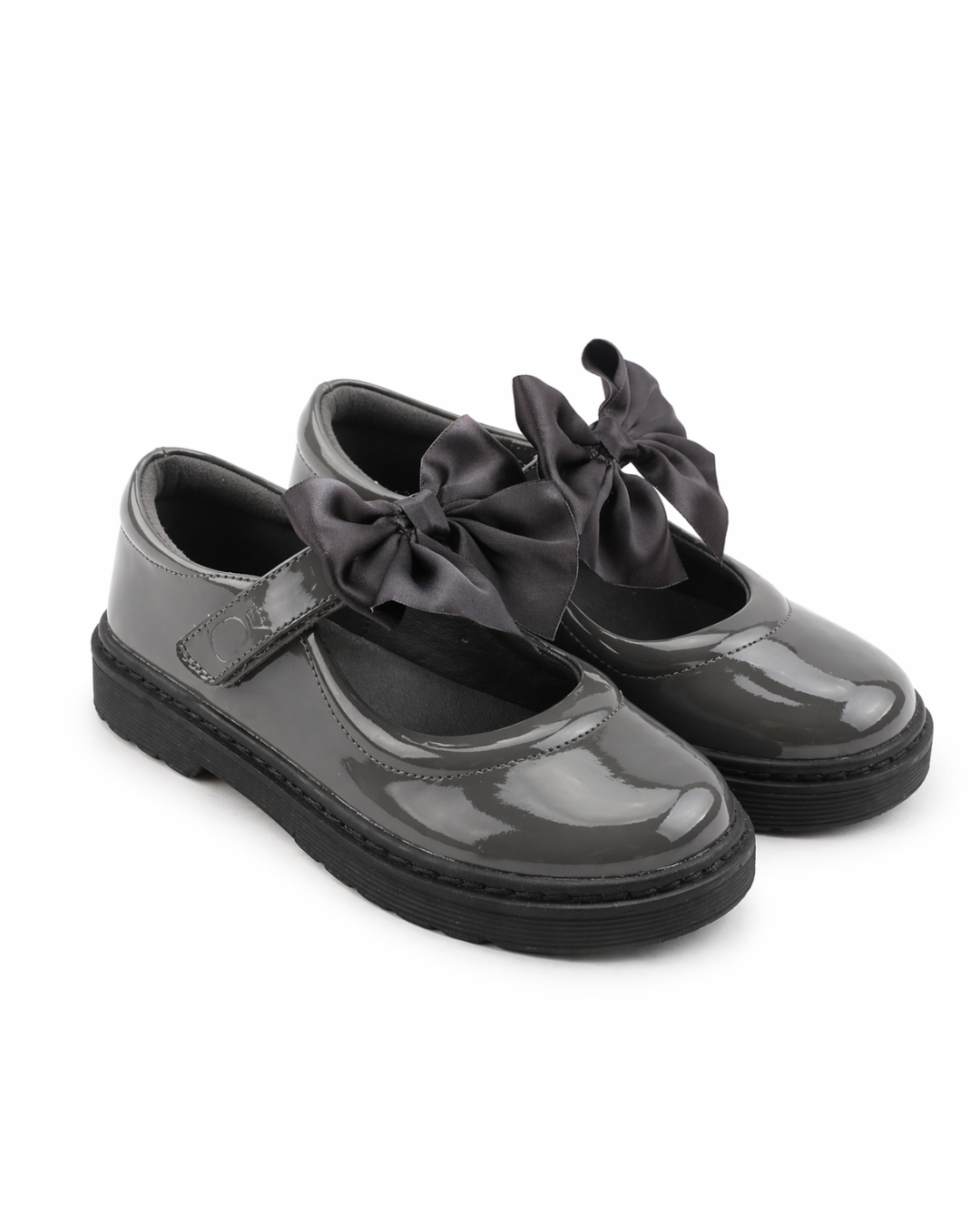 Grey Patent Bow School Shoes