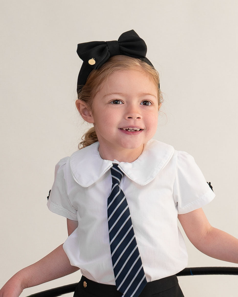 White School Shirt with Black Bow Sleeves