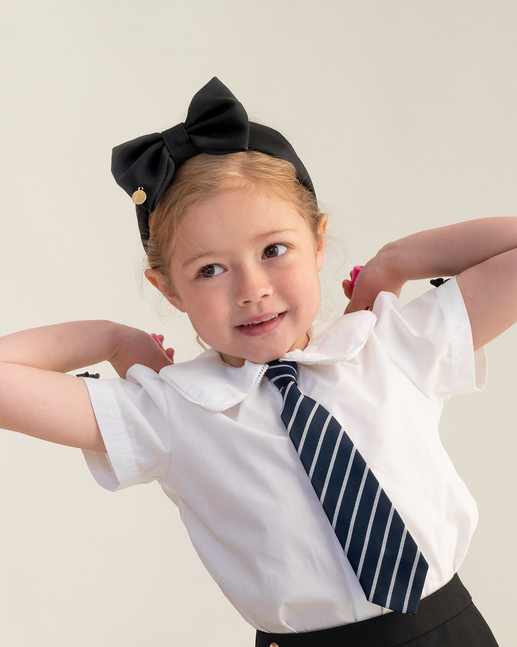 White School Shirt with Black Bow Sleeves