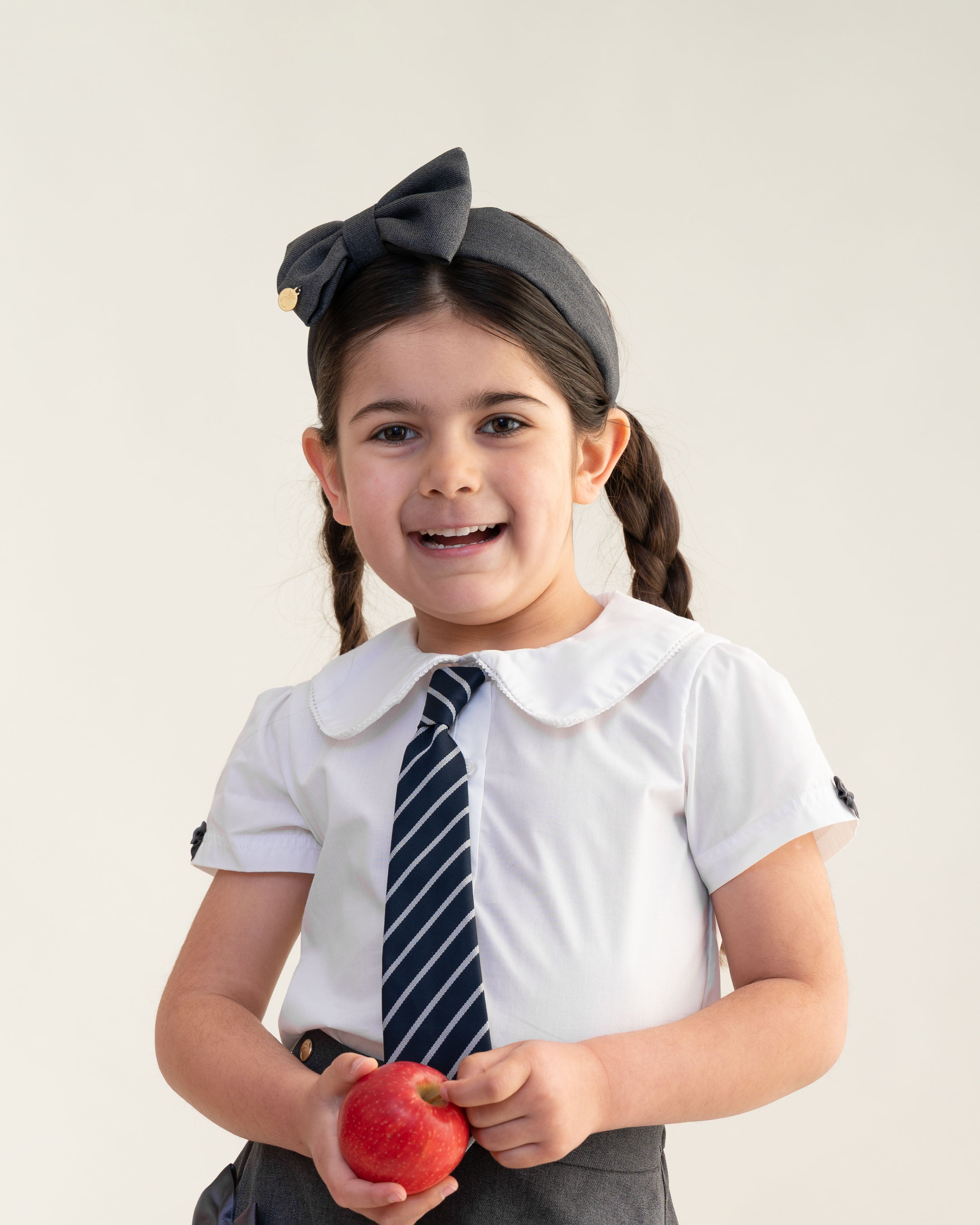 White School Shirt with Grey Bow Sleeves