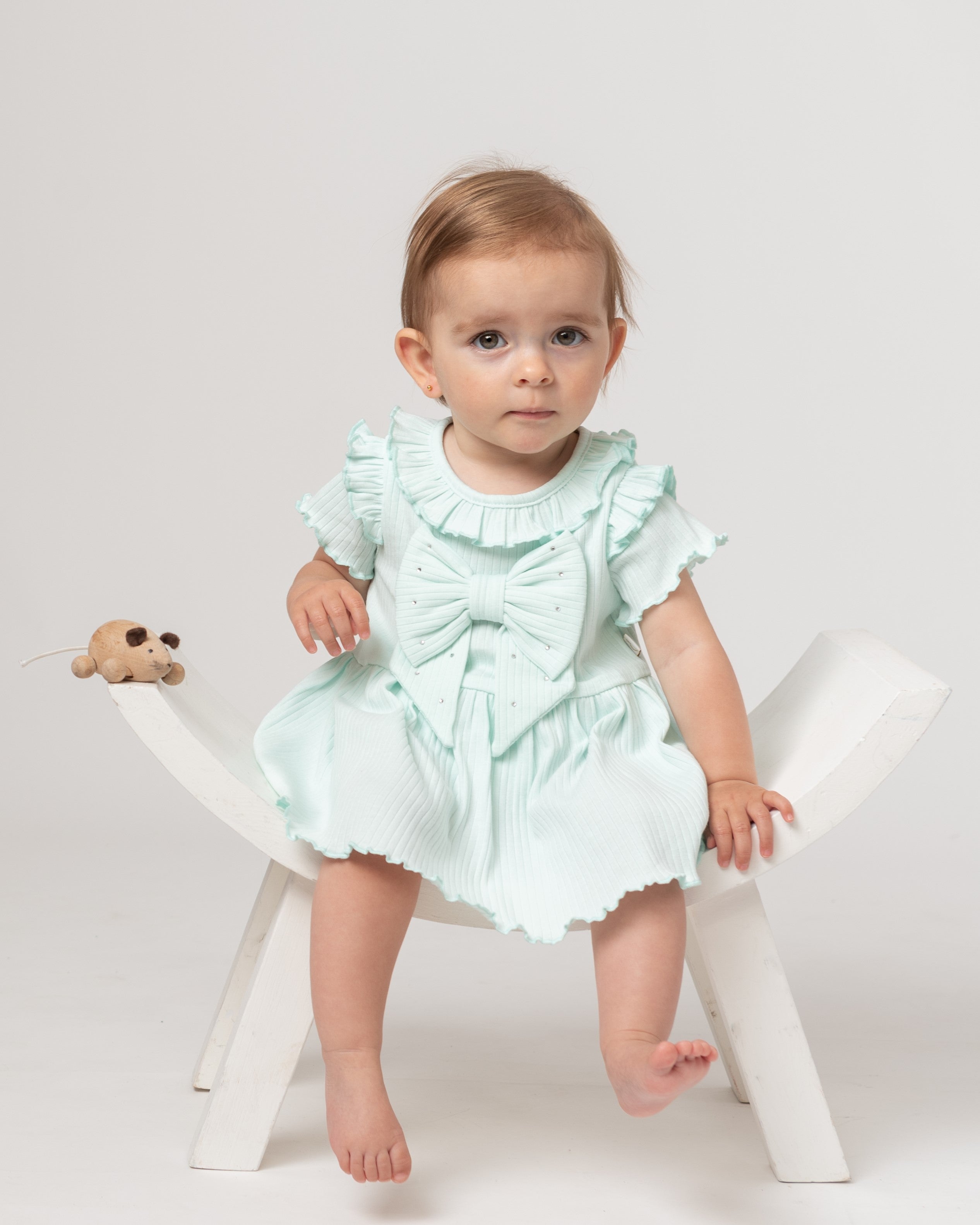 Mint Ribbed Frill Bow Jampant Set