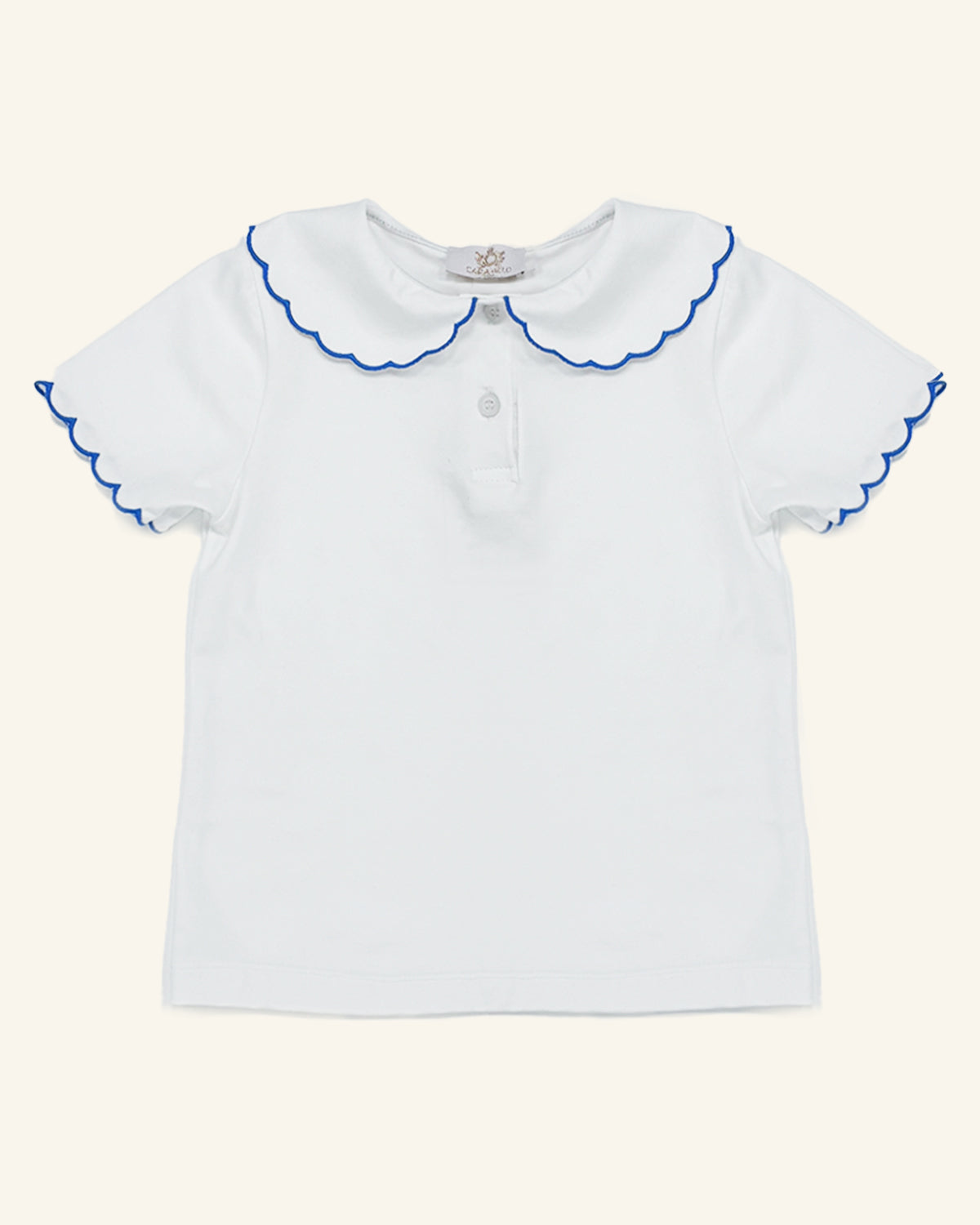 White Jersey School T-Shirt with Blue Trim
