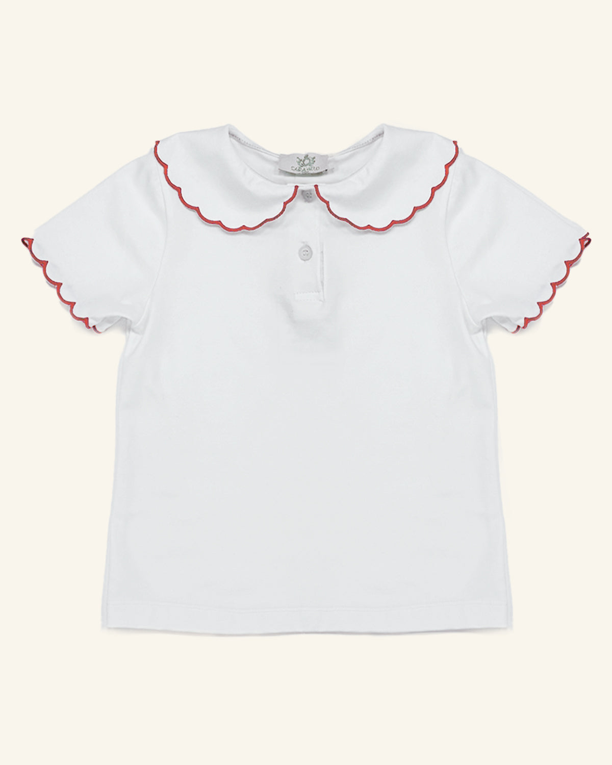White Jersey School T-Shirt with Red Trim