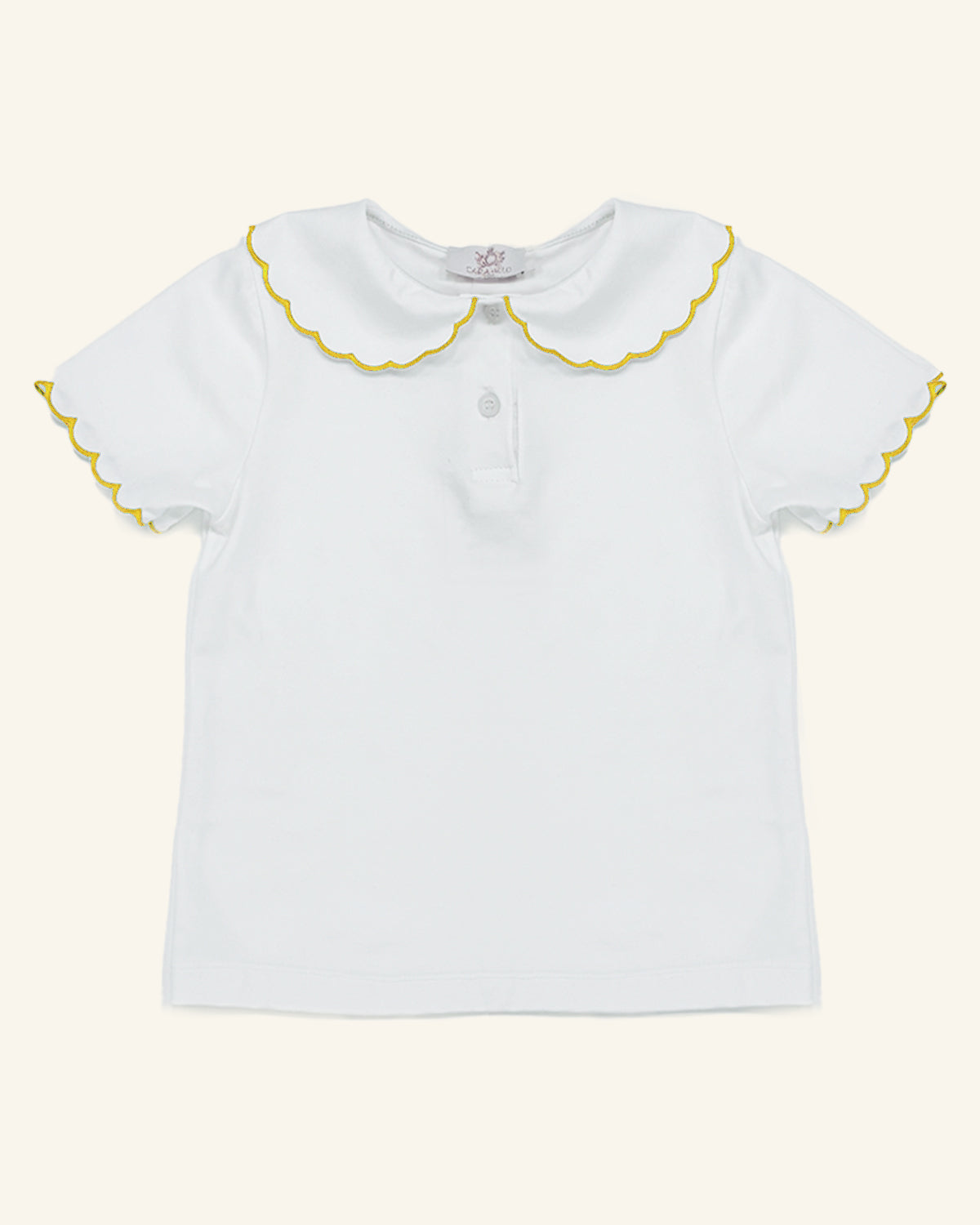 White Jersey School T-Shirt with Yellow Trim