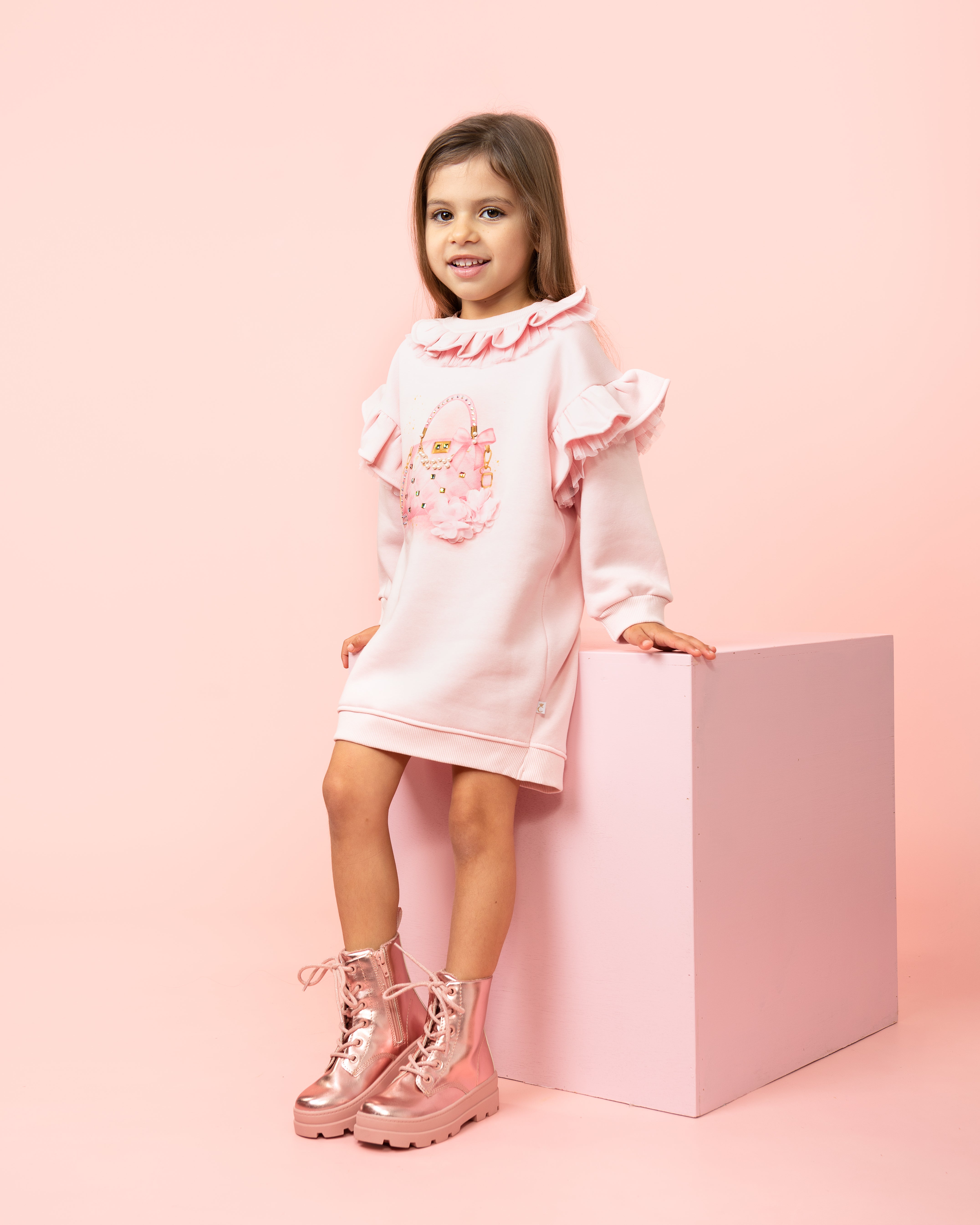 Pink Ruffled Long-Sleeve Jumper Dress (1-4 years)