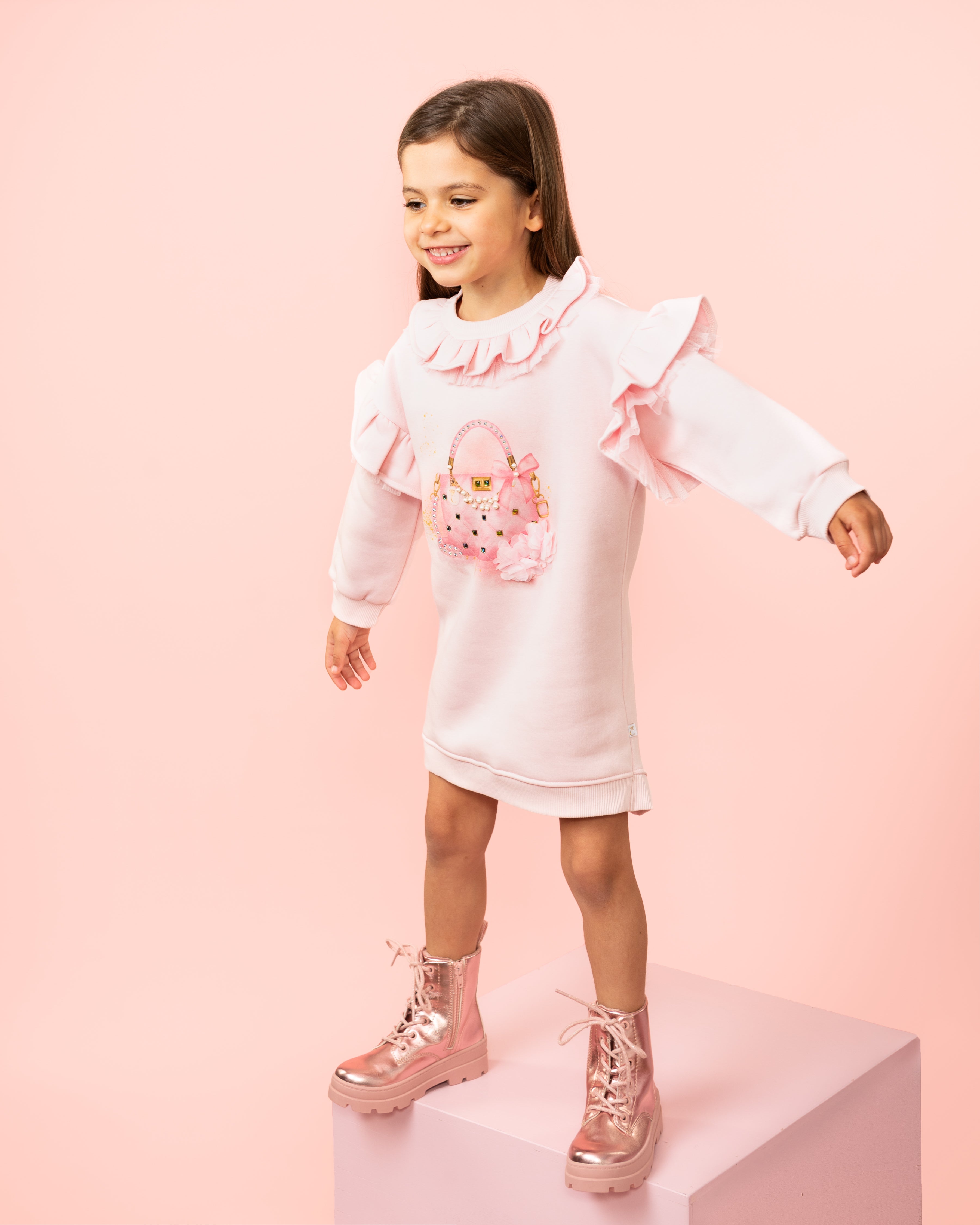 Pink Ruffled Long-Sleeve Jumper Dress (5-9 years)