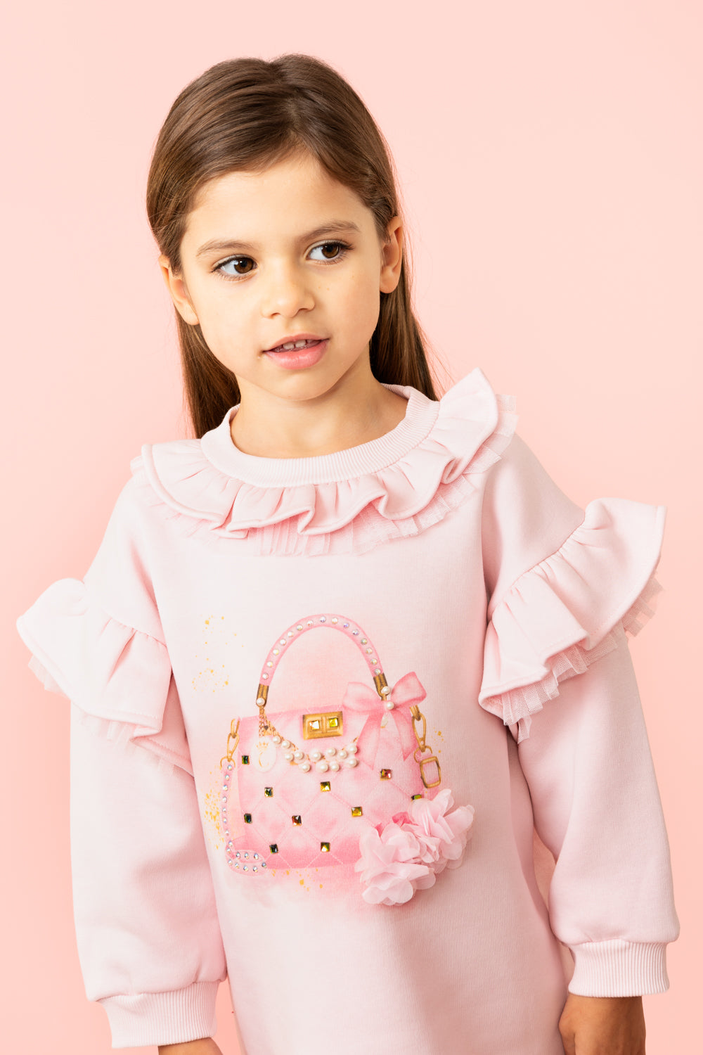 Pink Ruffled Long-Sleeve Jumper Dress (5-9 years)