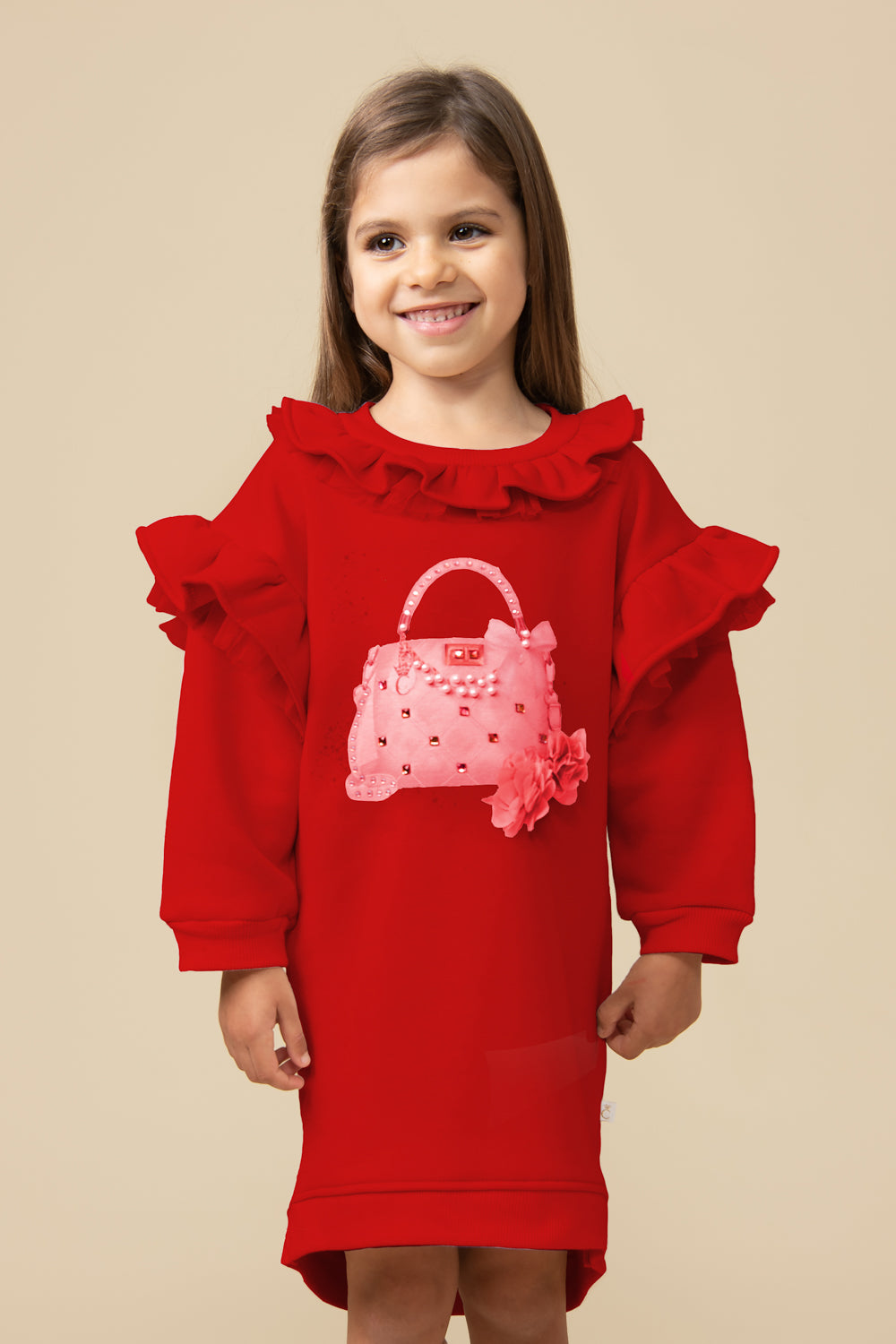 Red Ruffled Long-Sleeve Jumper Dress (1-4 years)