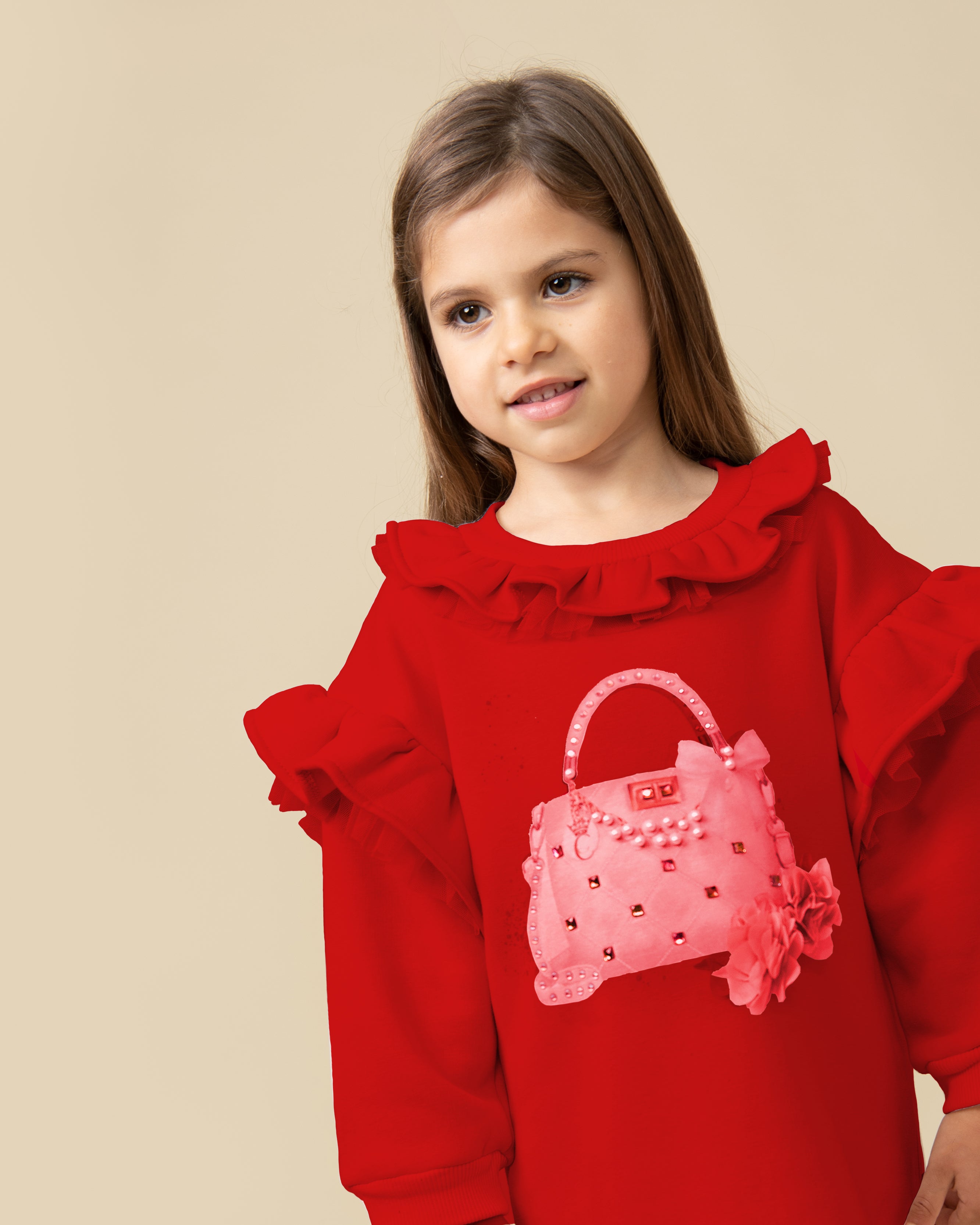 Red Ruffled Long-Sleeve Jumper Dress (5-9 years)
