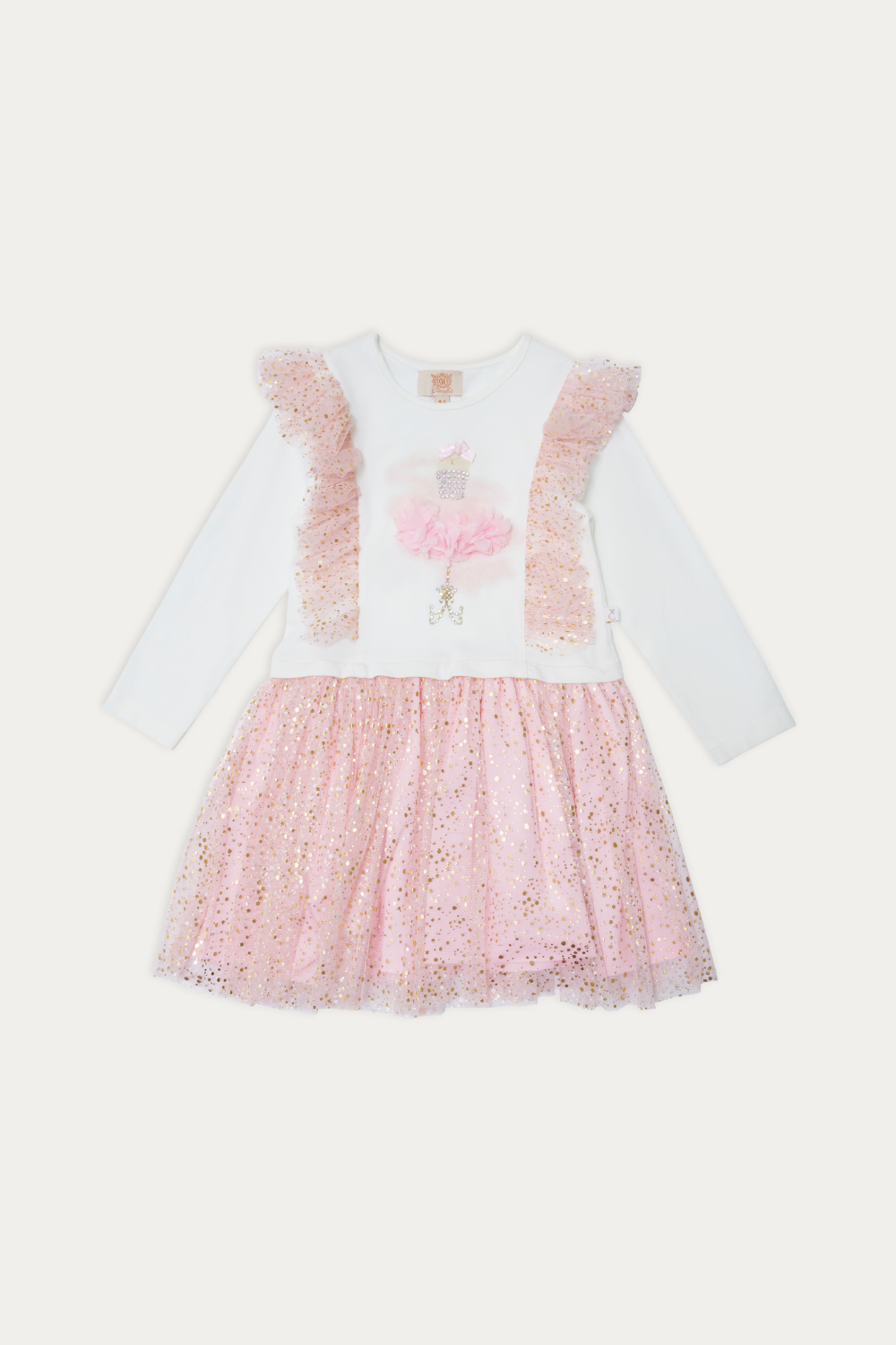 Pink Glittery Dress with Floral 3D Embellishments (1-4 years)