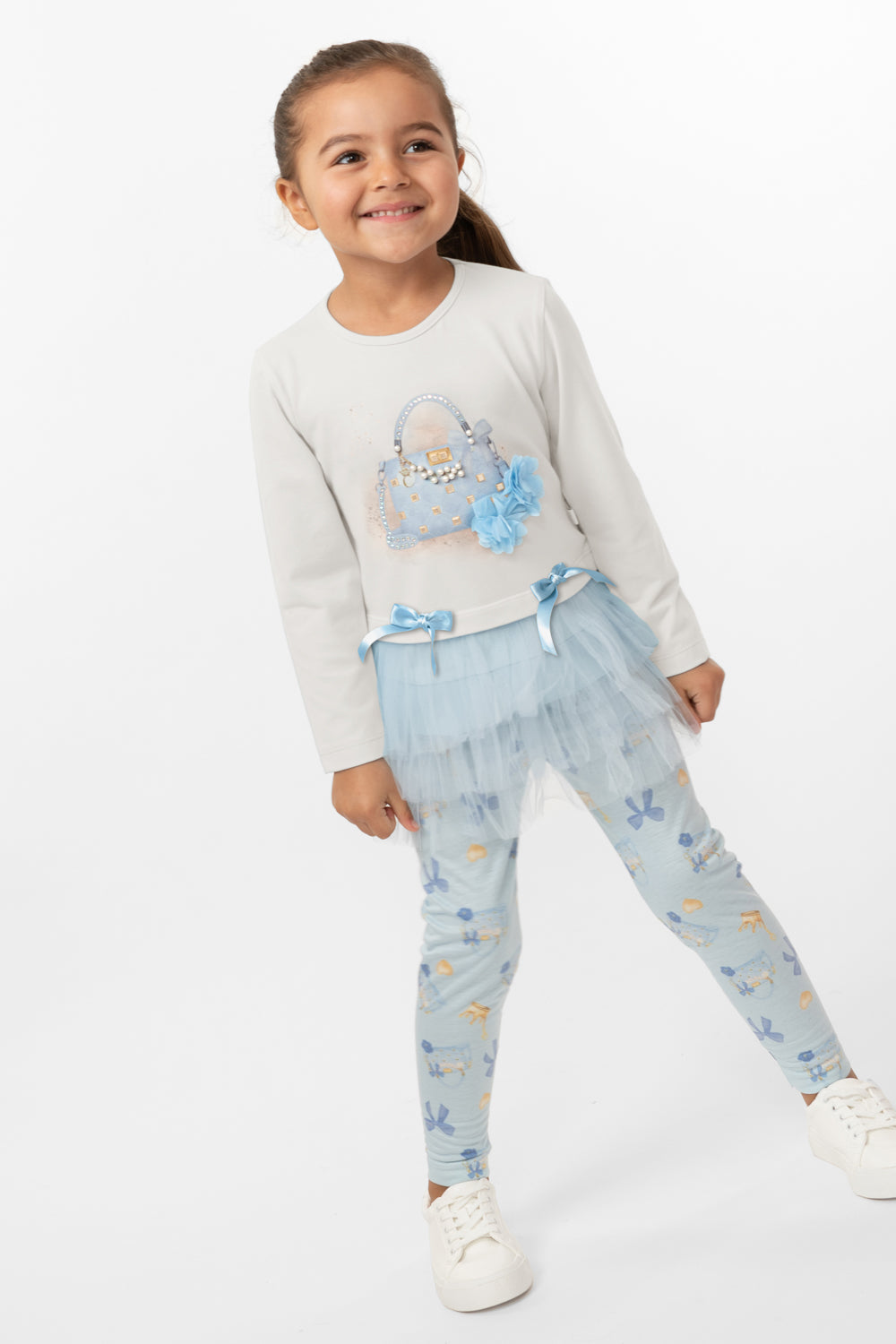 Sky Blue Ruffled Tulle Leggings Set (4-8 years)