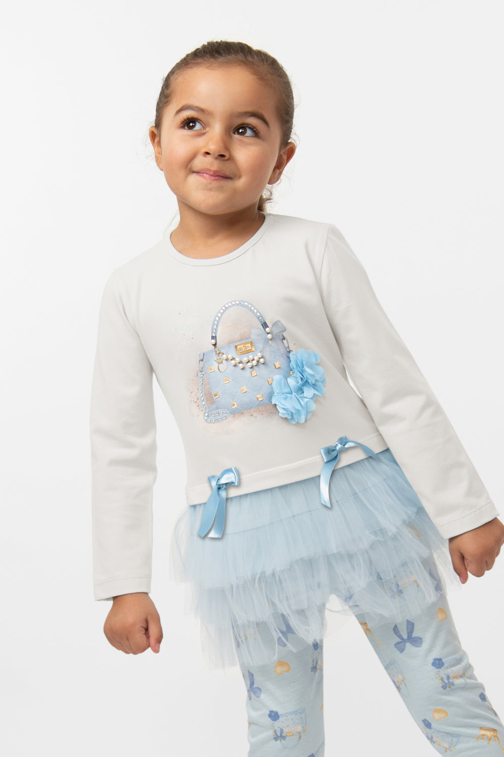 Sky Blue Ruffled Tulle Leggings Set (4-8 years)