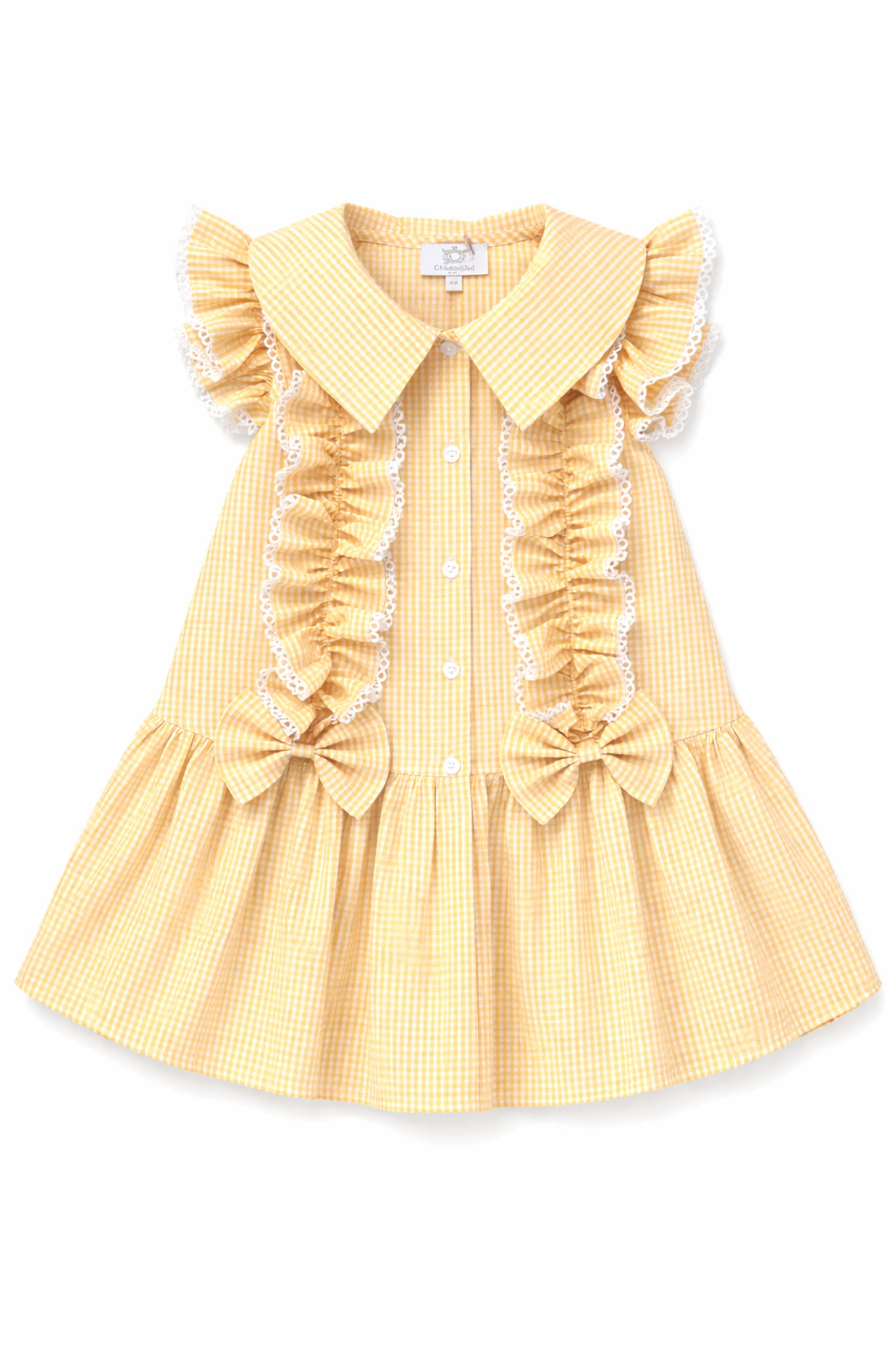 Yellow Gingham Ruffle Summer School Dress with Bows