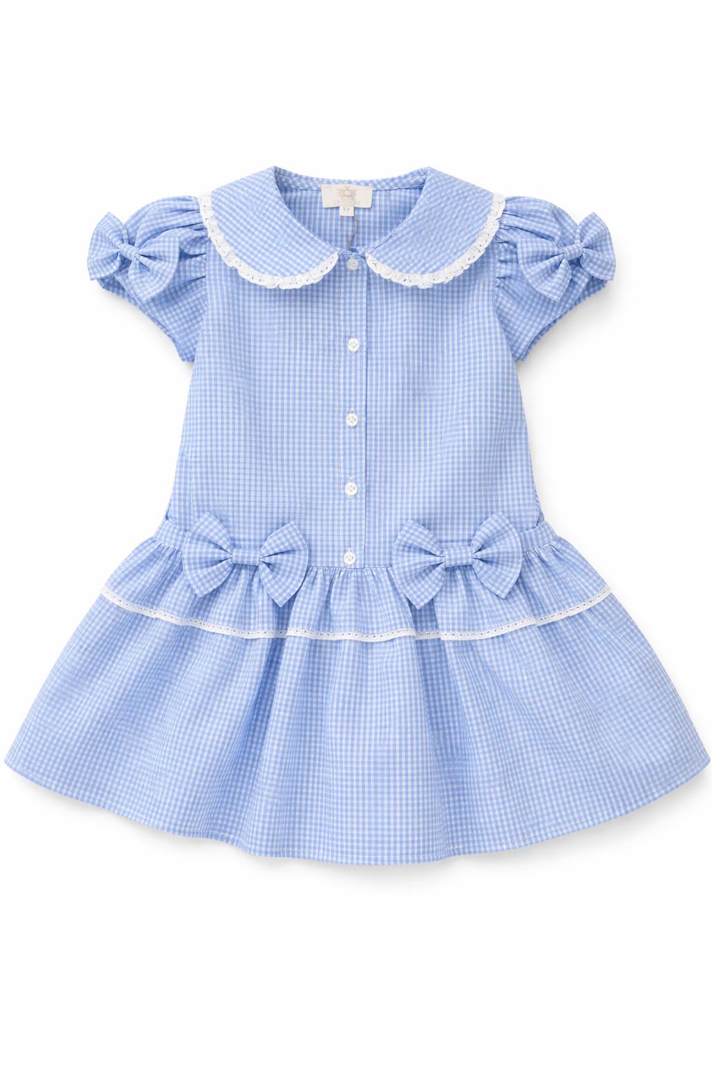 Blue Gingham Double Bow Dropped Waist School Dress