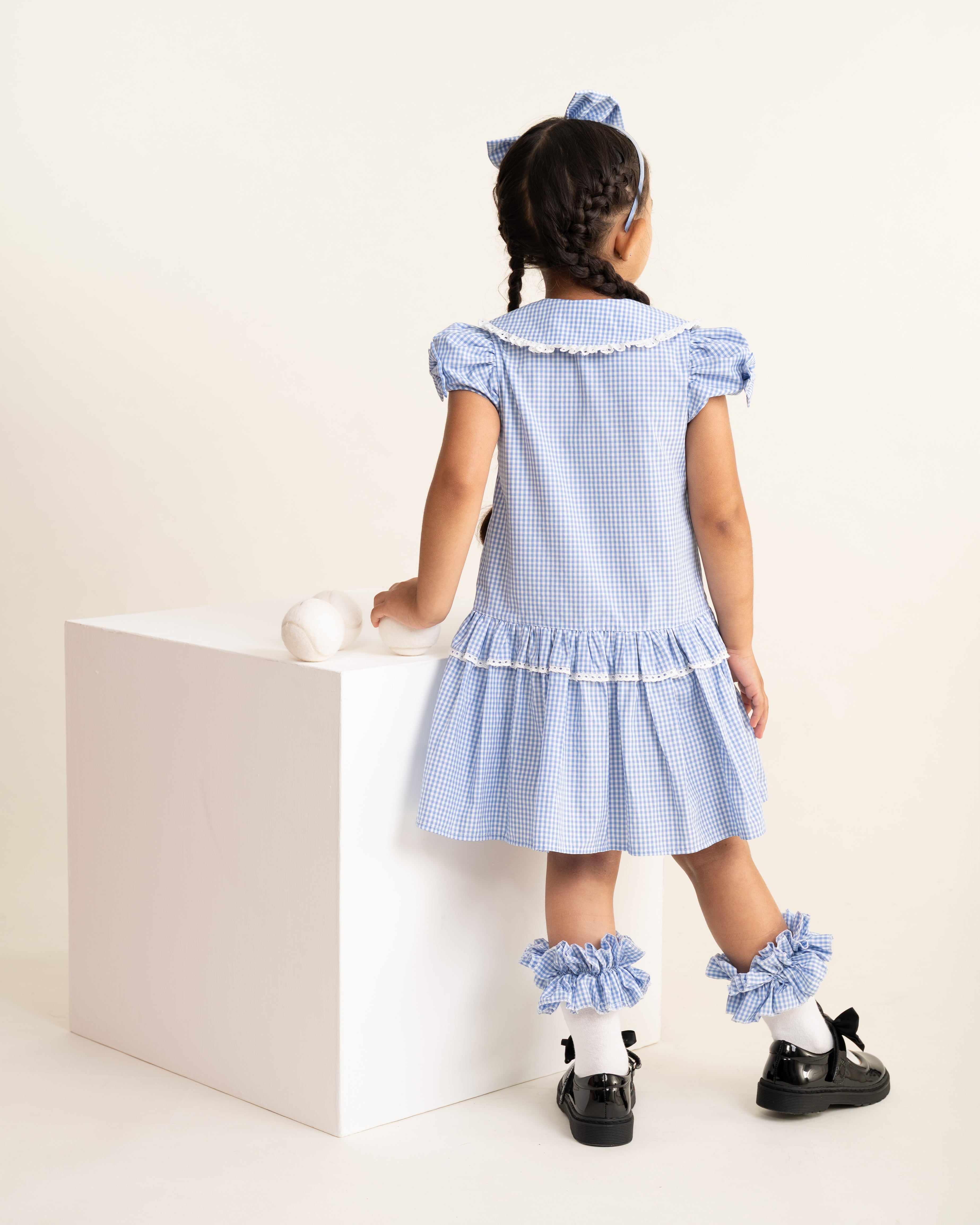 Blue Gingham Ruffle Ankle Socks