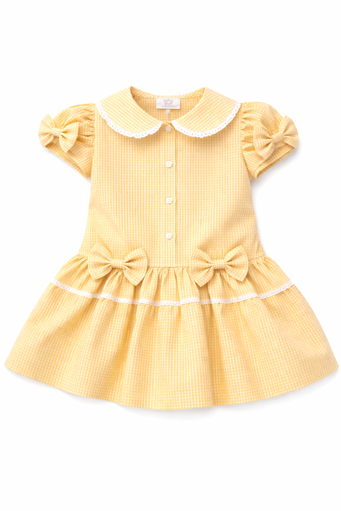 Yellow Gingham Double Bow Dropped Waist School Dress