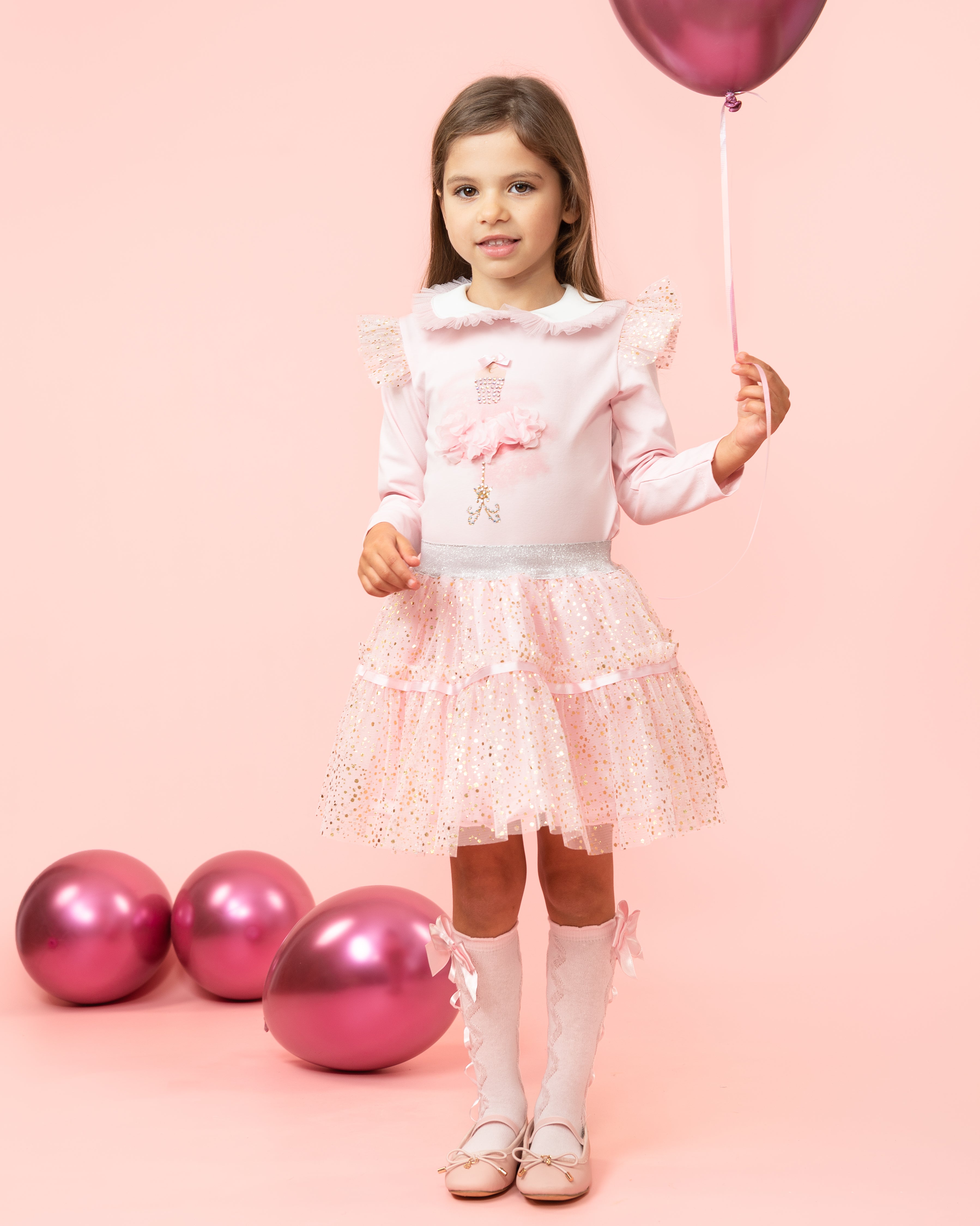 Pink Tutu Skirt Set with Sparkle and Embellished Top (1-4 years)