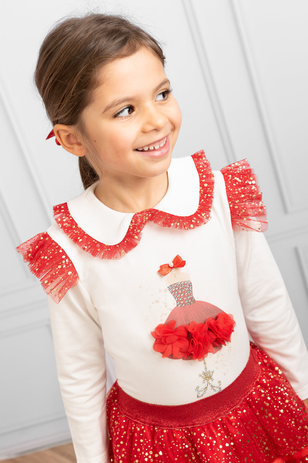 Red Tutu Skirt Set with Sparkle and Embellished Top (1-4 years)