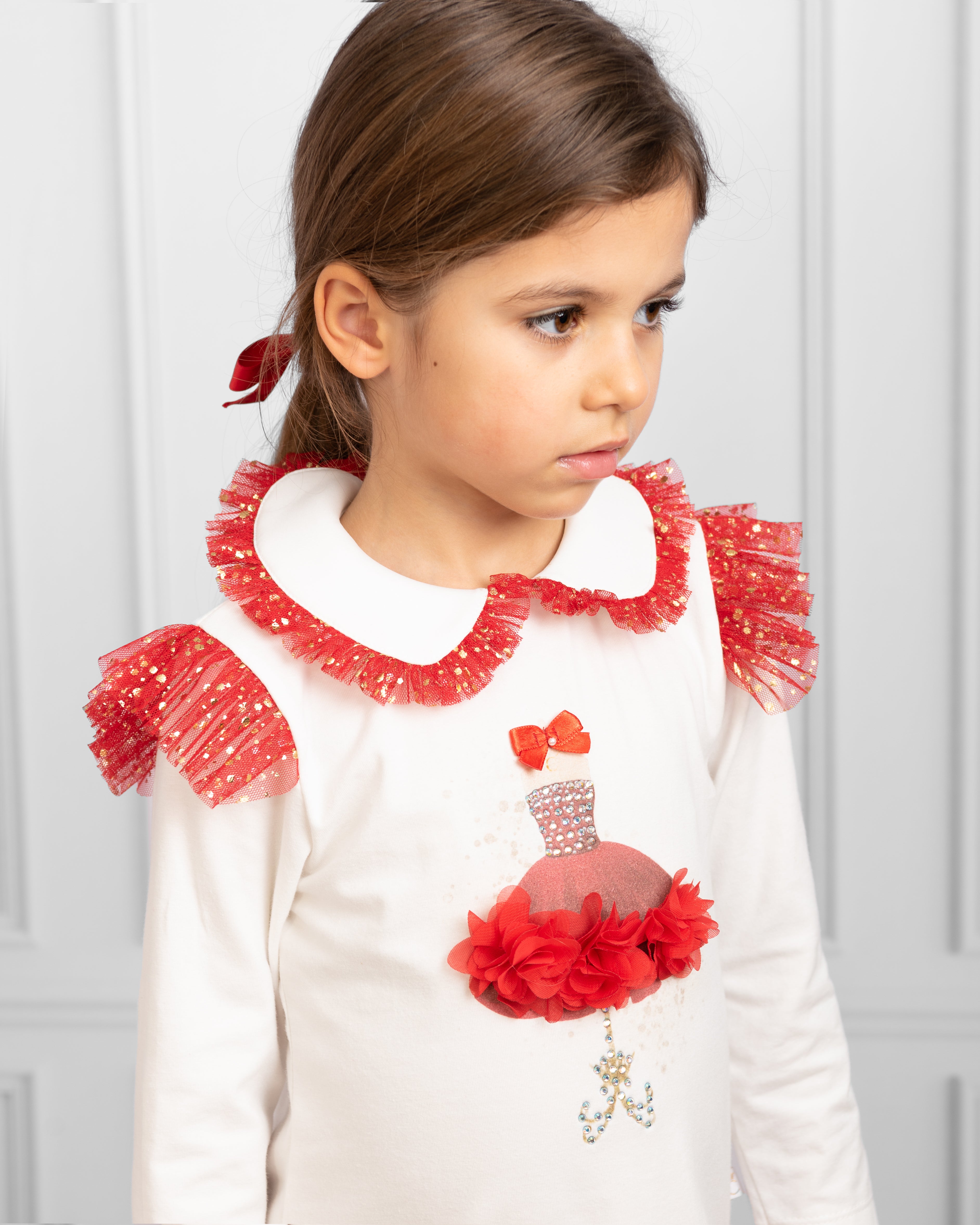 Red Tutu Skirt Set with Sparkle and Embellished Top (5-9 years)