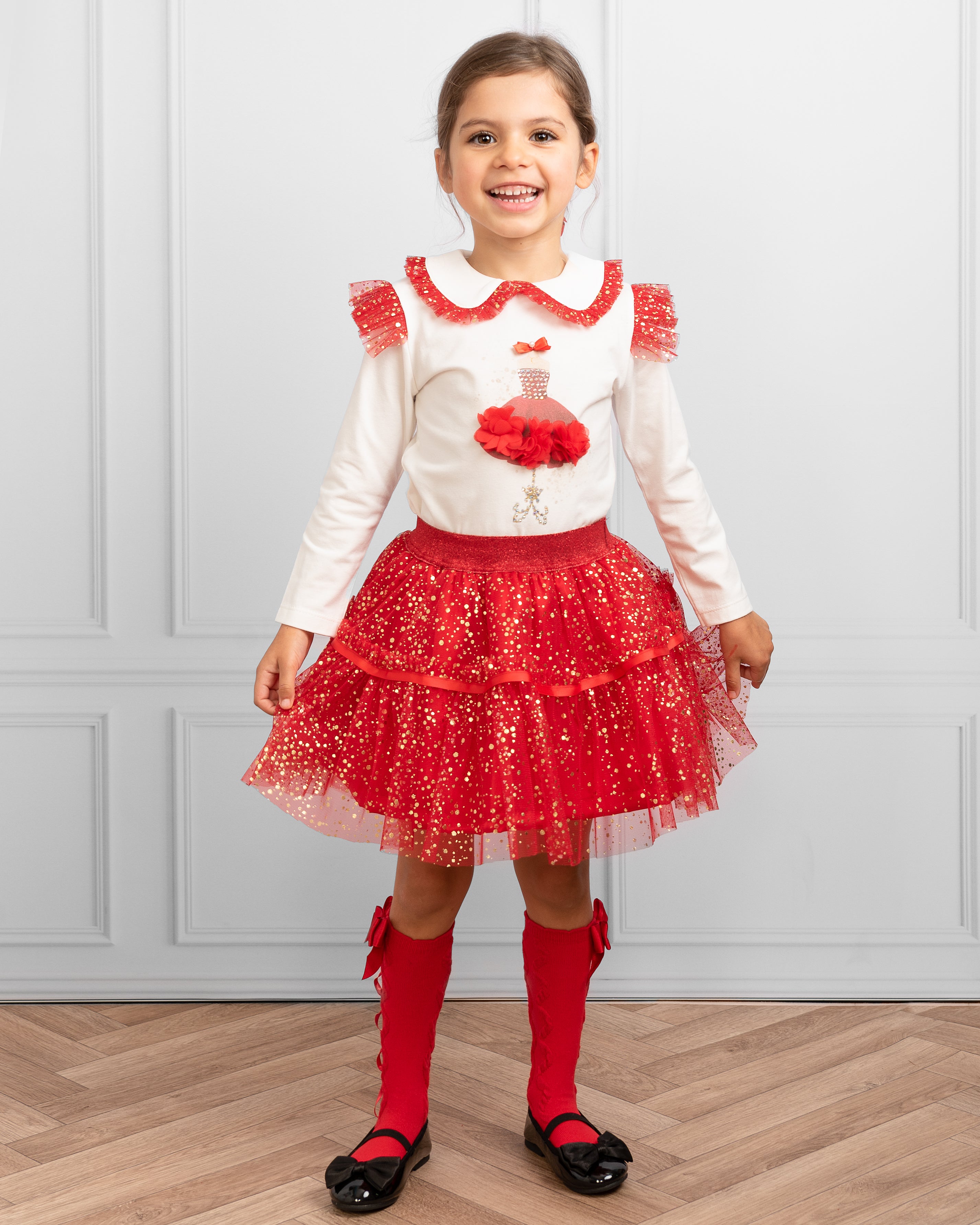 Red Tutu Skirt Set with Sparkle and Embellished Top (5-9 years)
