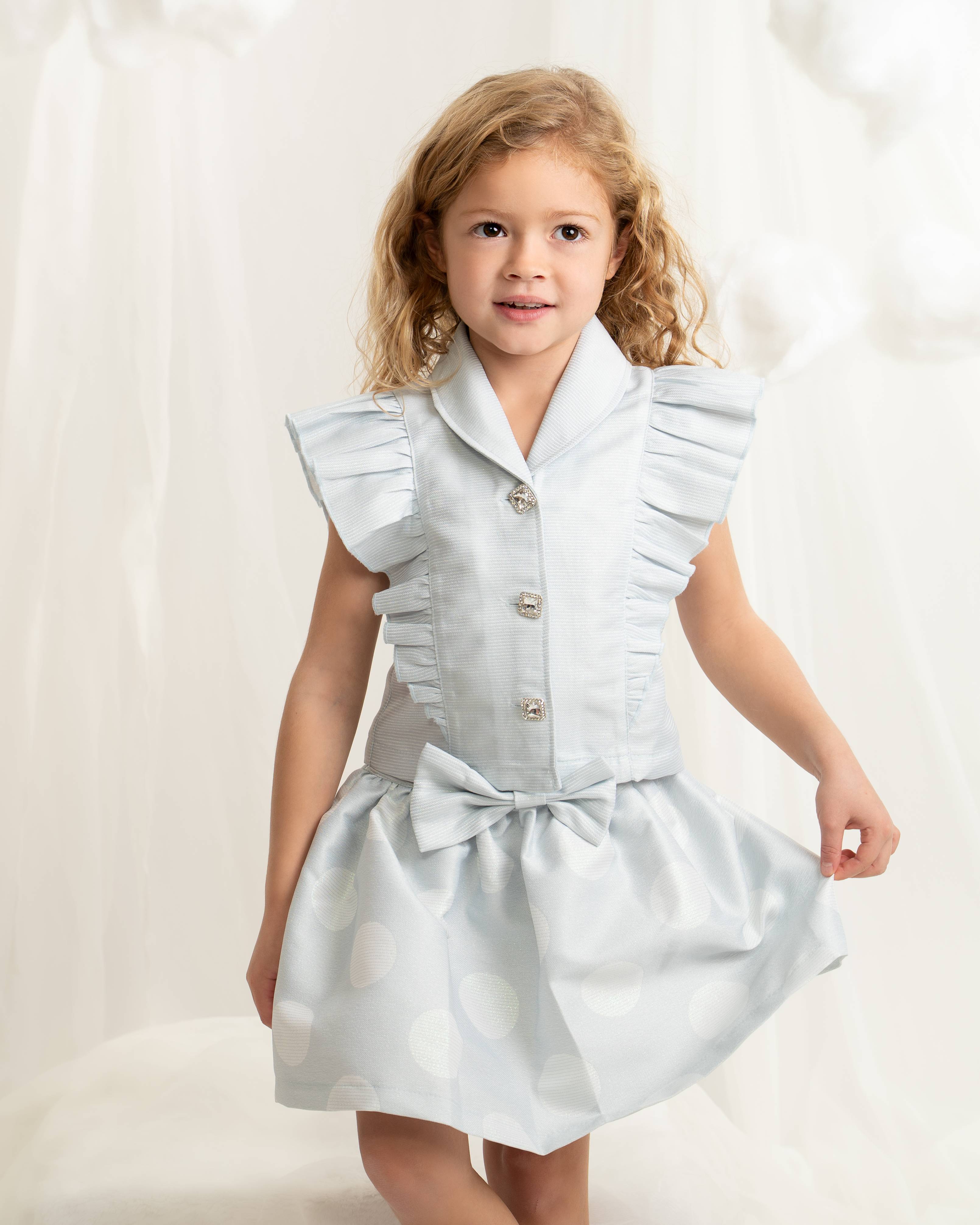 Sky Blue Ruffle Top and Polka-dot Skirt Set