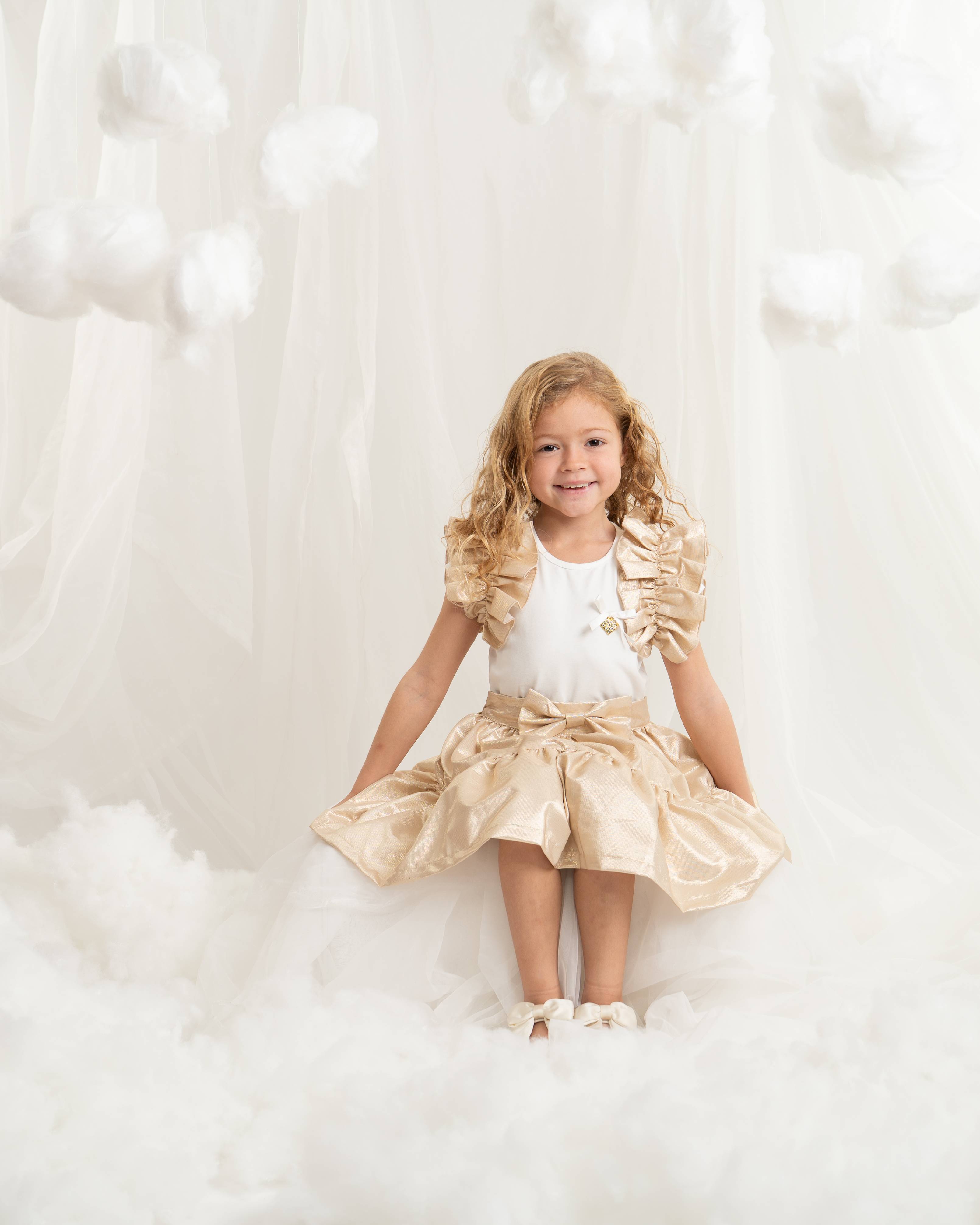 Ivory Top with Gold Ruffle Sleeves and Skirt Set